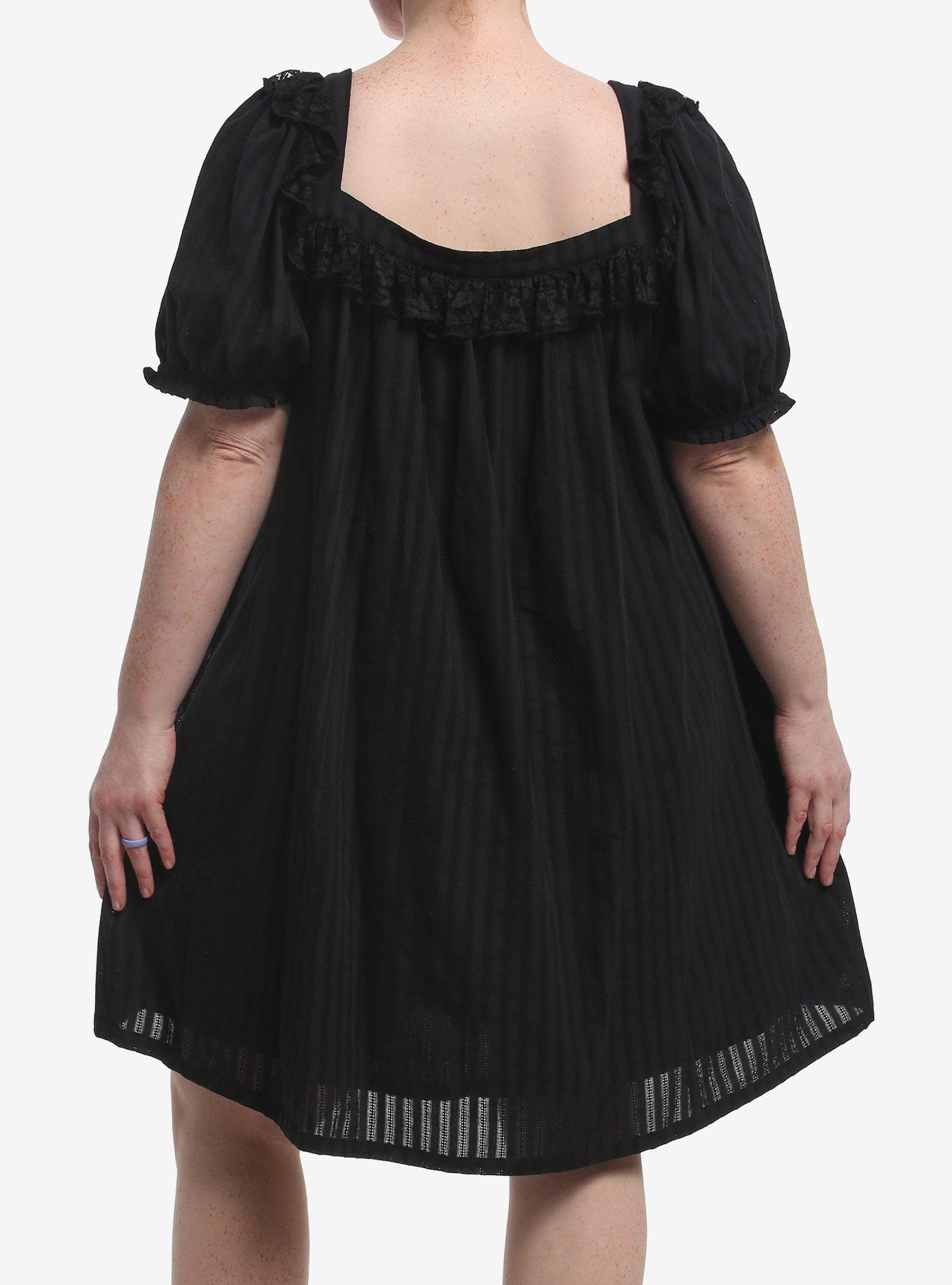 Thorn & Fable Black Lace Ruffle Babydoll Dress Plus Size, MULTI, alternate - view 3