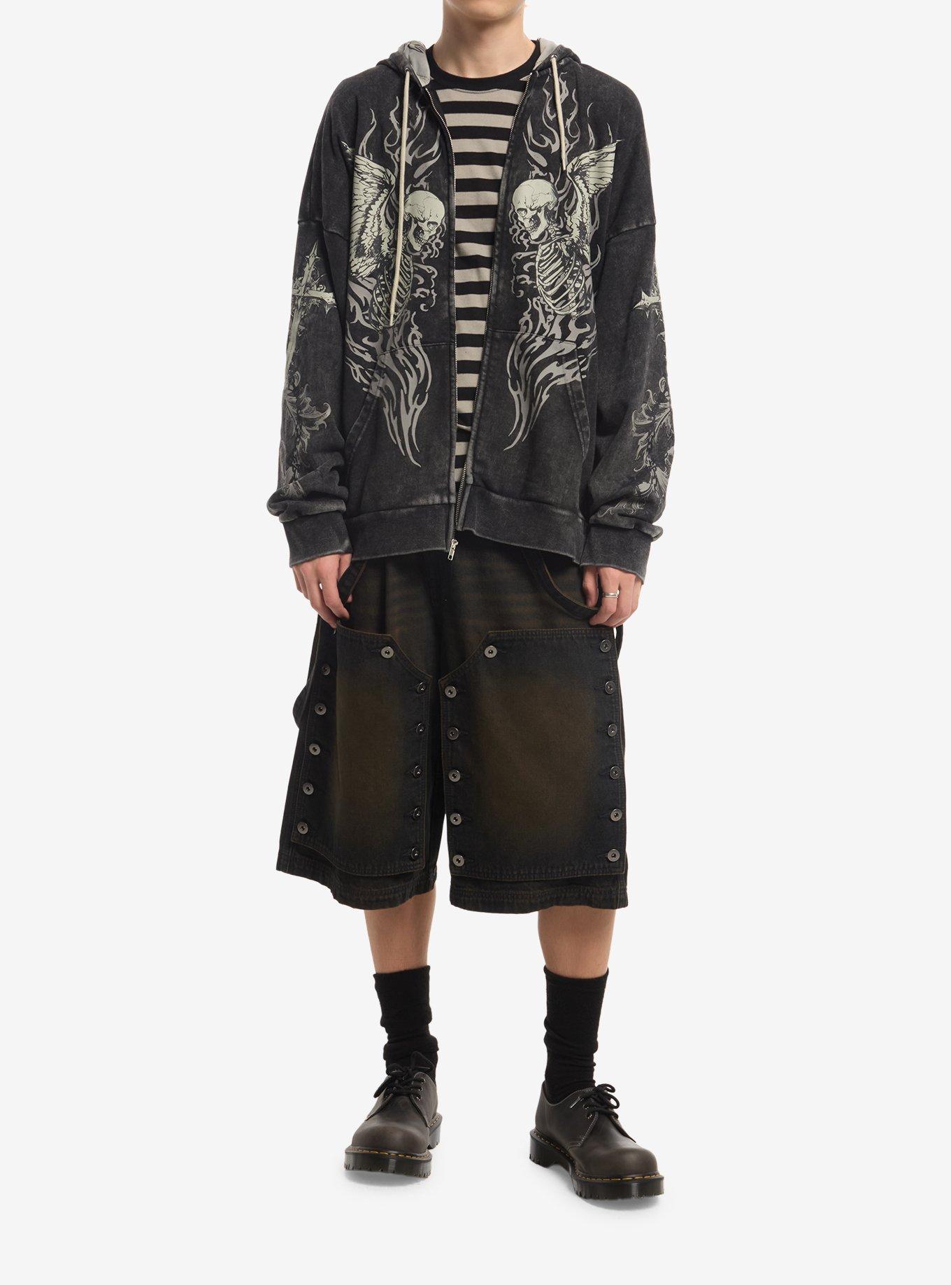 Winged Skeletons Filigree Hoodie, GREY, alternate - view 3