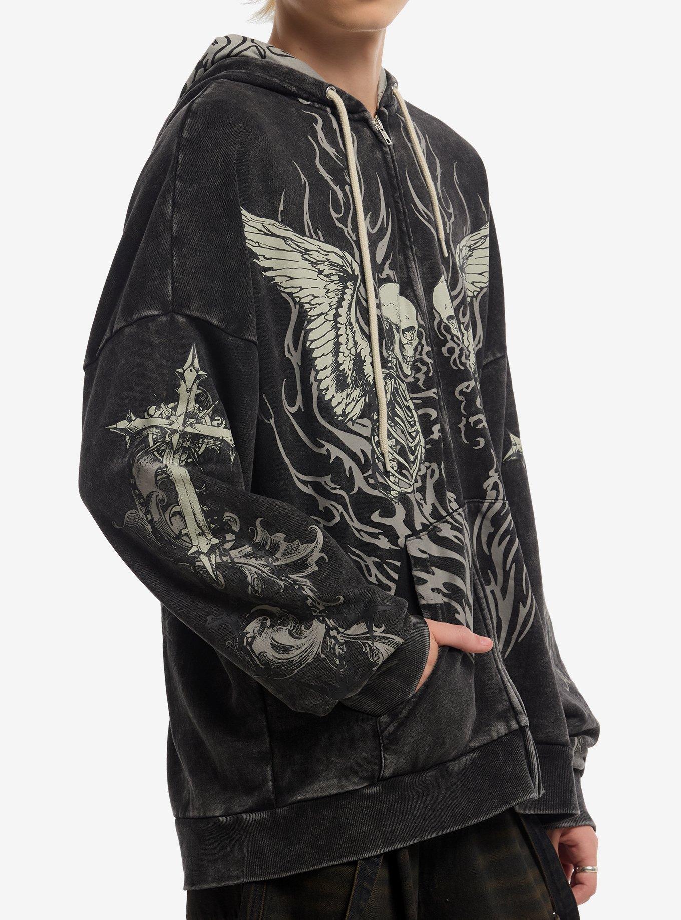Winged Skeletons Filigree Hoodie, GREY, alternate - view 4