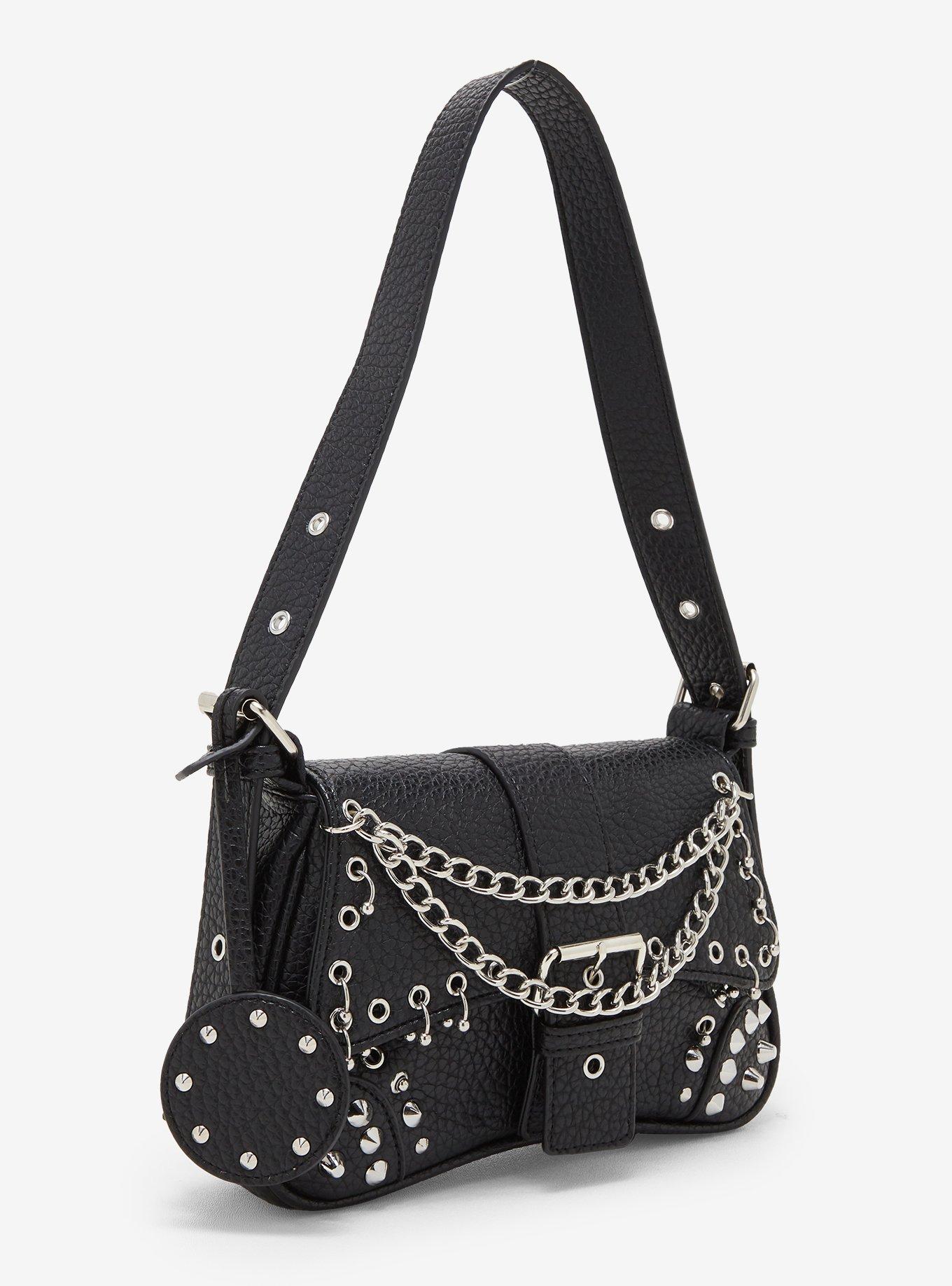 Chain Stud Hardware Saddle Shoulder Bag, , hi-res