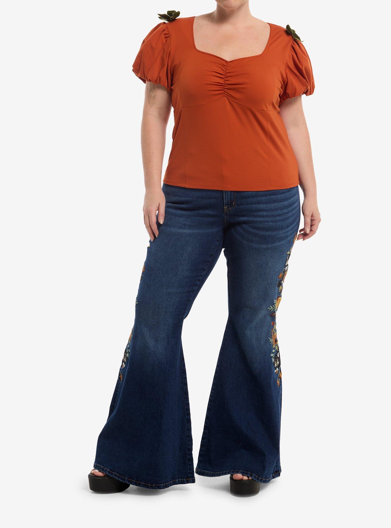 Thorn & Fable Pumpkin Green Ribbon Girls Top Plus Size, , hi-res