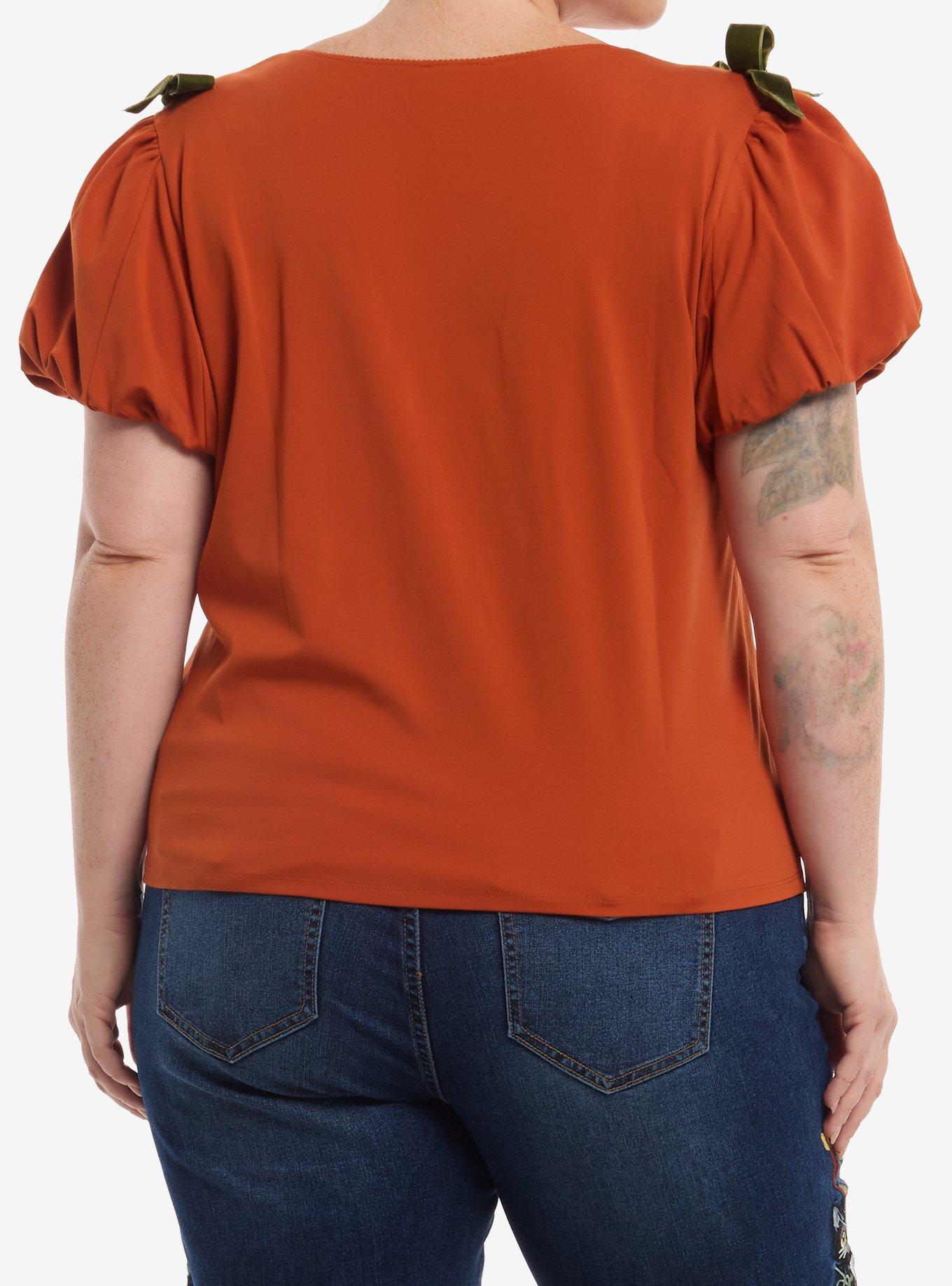 Thorn & Fable Pumpkin Green Ribbon Girls Top Plus Size, MULTI, alternate - view 3