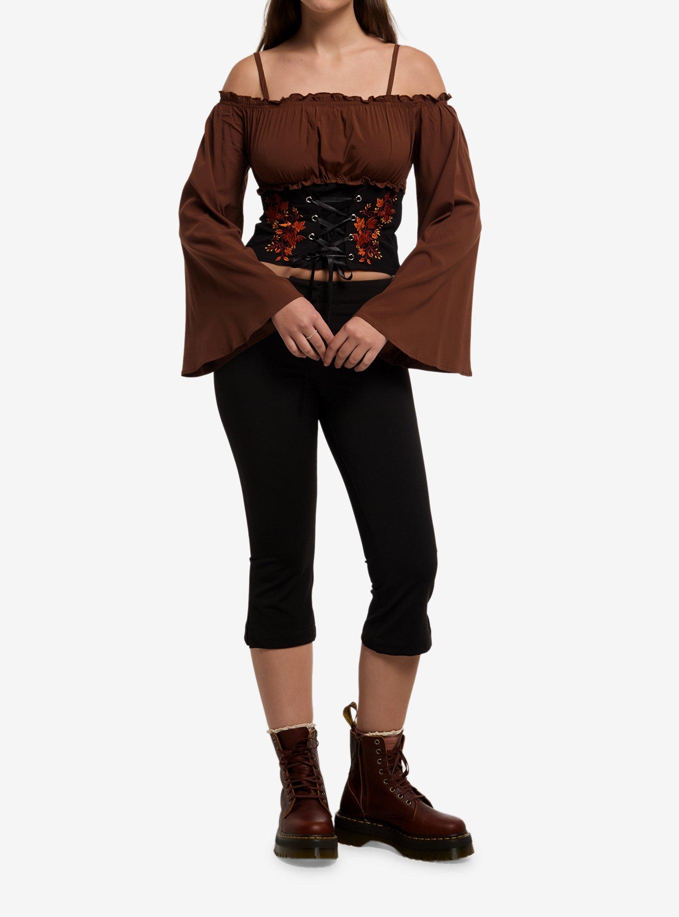 Thorn & Fable Autumn Leaf Corset Girls Cold-Shoulder Top, , hi-res