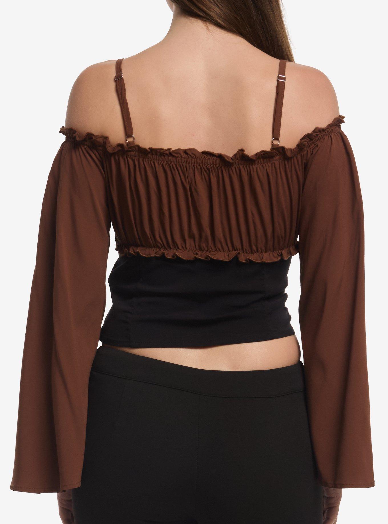 Thorn & Fable Autumn Leaf Corset Girls Cold-Shoulder Top, MULTI, alternate - view 3