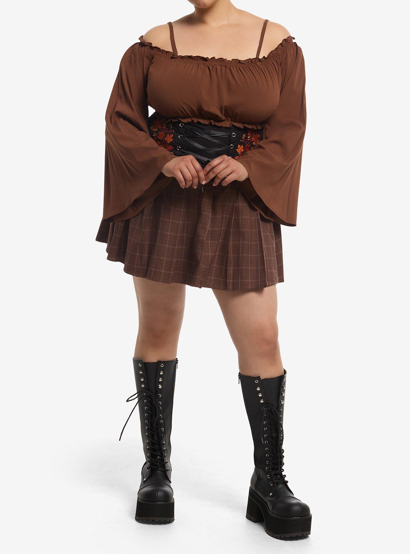 Thorn & Fable Autumn Leaf Corset Girls Cold-Shoulder Top Plus Size, , hi-res