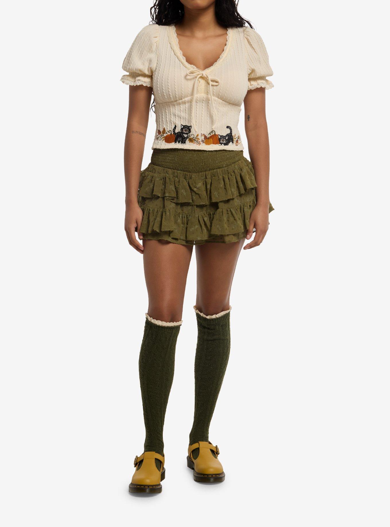 Thorn & Fable Cat Pumpkin Knit Girls Crop Top, , hi-res