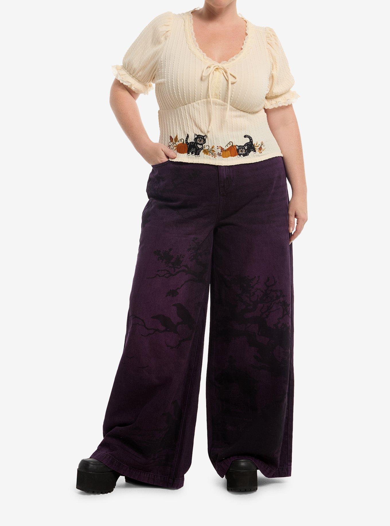 Thorn & Fable Cat Pumpkin Knit Girls Crop Top Plus Size, , hi-res