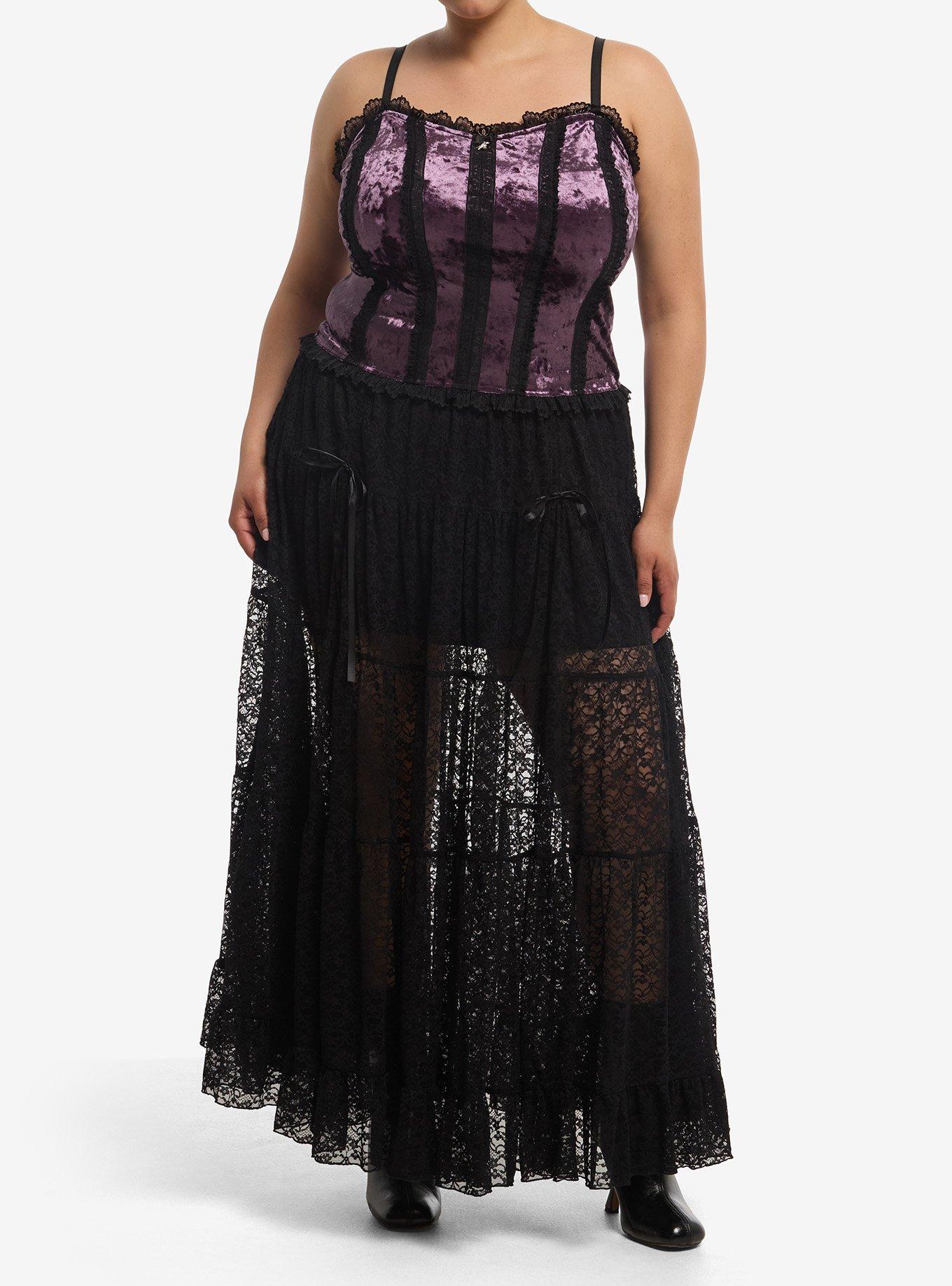 Cosmic Aura Lace Trim Suede Girls Corset Cami Plus Size, , hi-res