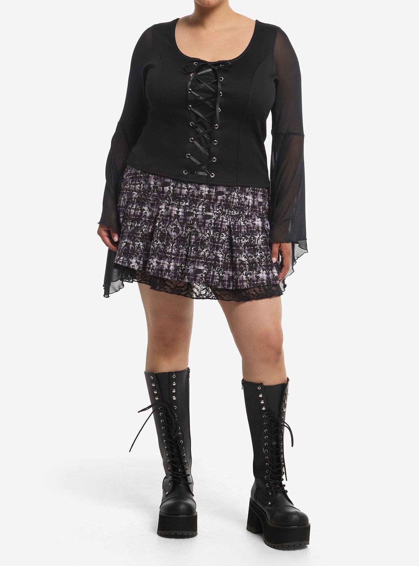 Cosmic Aura Lace-Up Mesh Girls Bell Sleeve Top, , hi-res