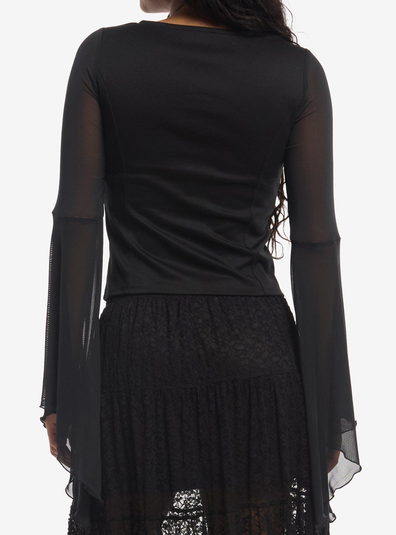 Cosmic Aura Lace-Up Mesh Girls Bell Sleeve Top, MULTI, alternate - view 3