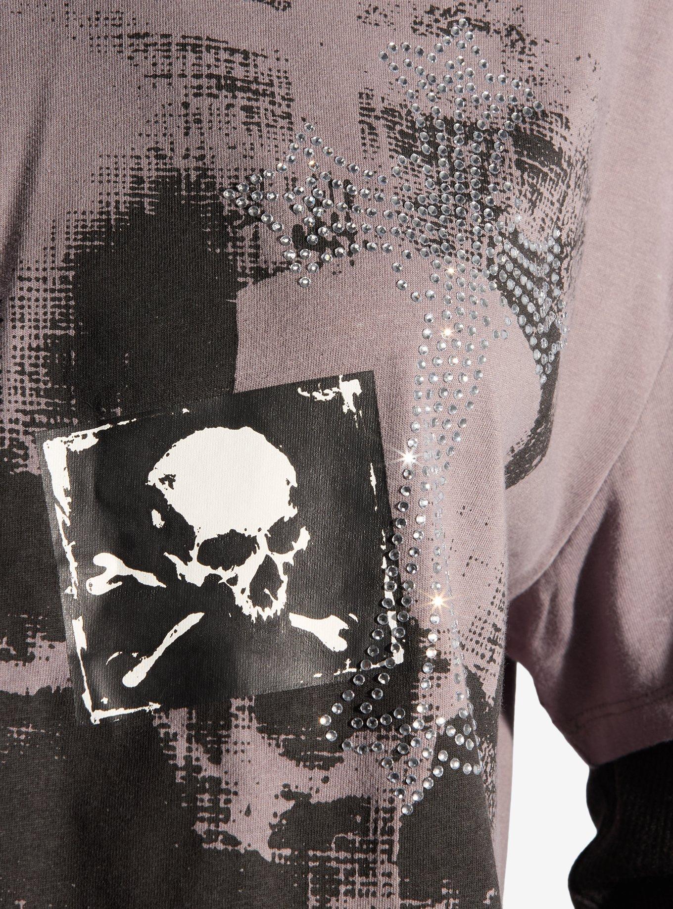 Social Collision Skull Rhinestone Cross Girls Twofer Top, MULTI, alternate - view 4