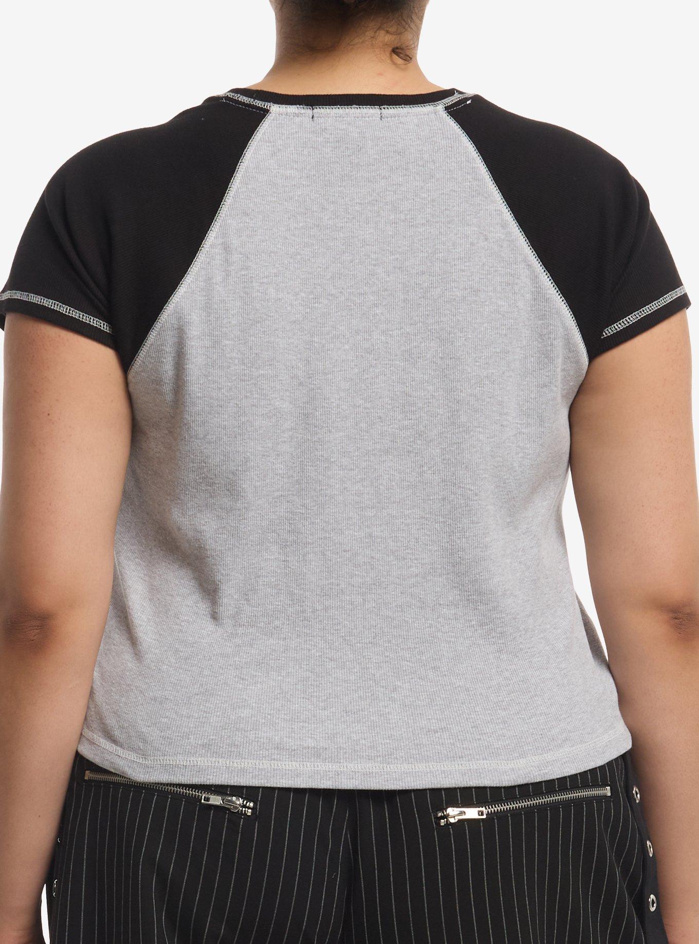 Grey & Black Star Stitch Raglan Girls Crop Top Plus Size, MULTI, alternate - view 3