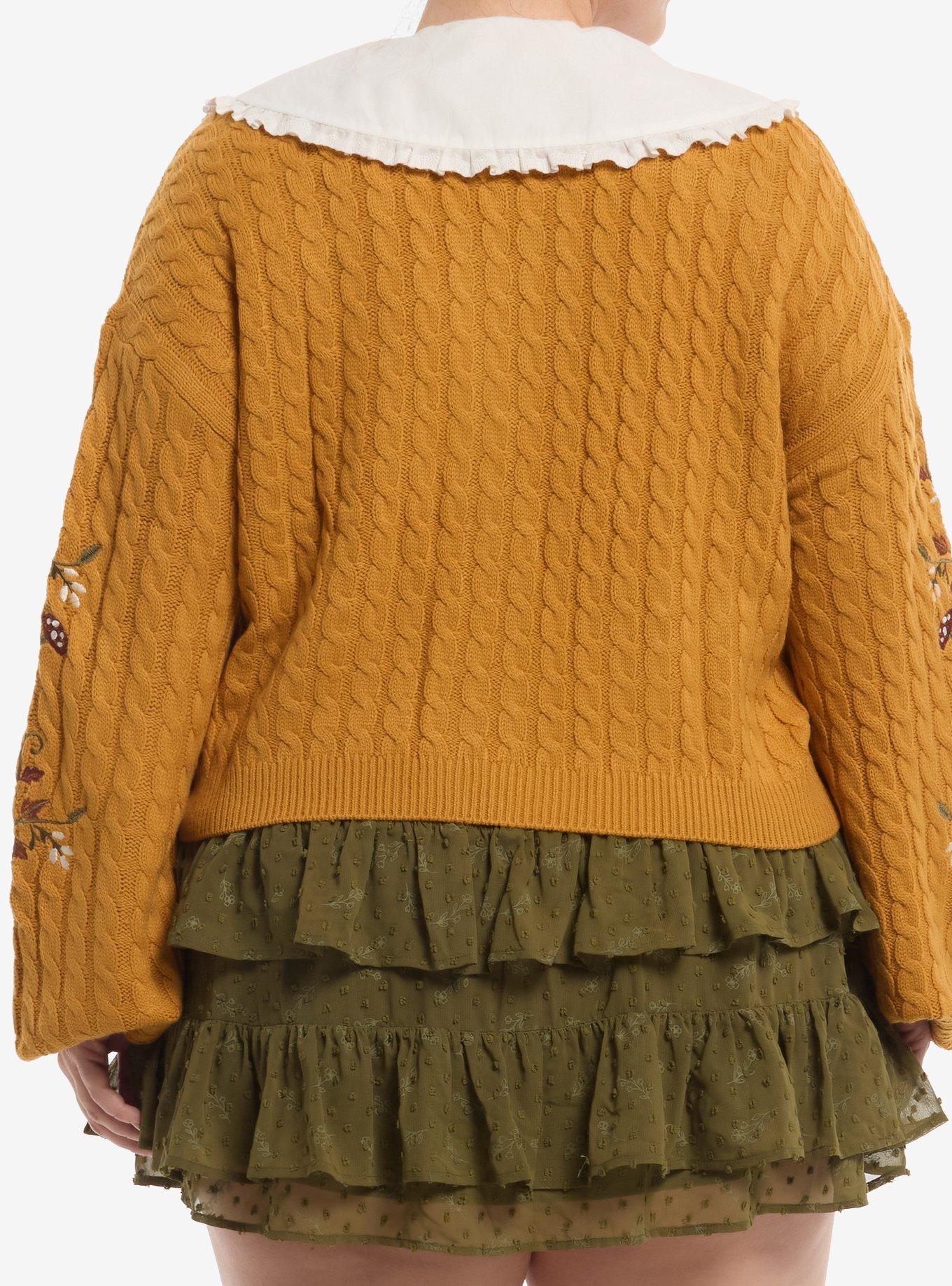 Thorn & Fable Cat Fall Contrast Collar Girls Crop Cardigan Plus Size, MULTI, alternate - view 3