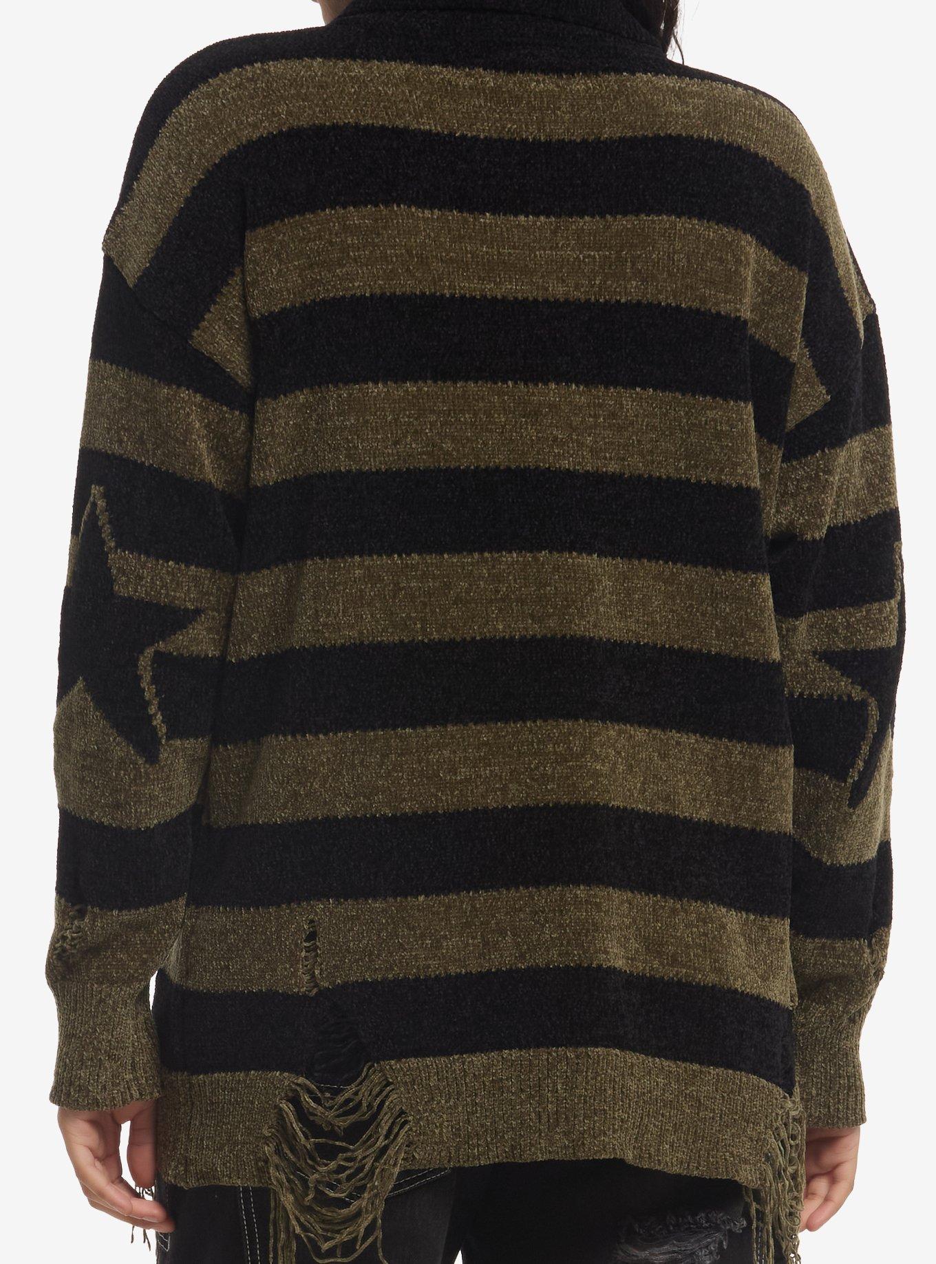 Star Black & Olive Stripe Distressed Girls Long-Sleeve Cardigan, MULTI, alternate - view 3
