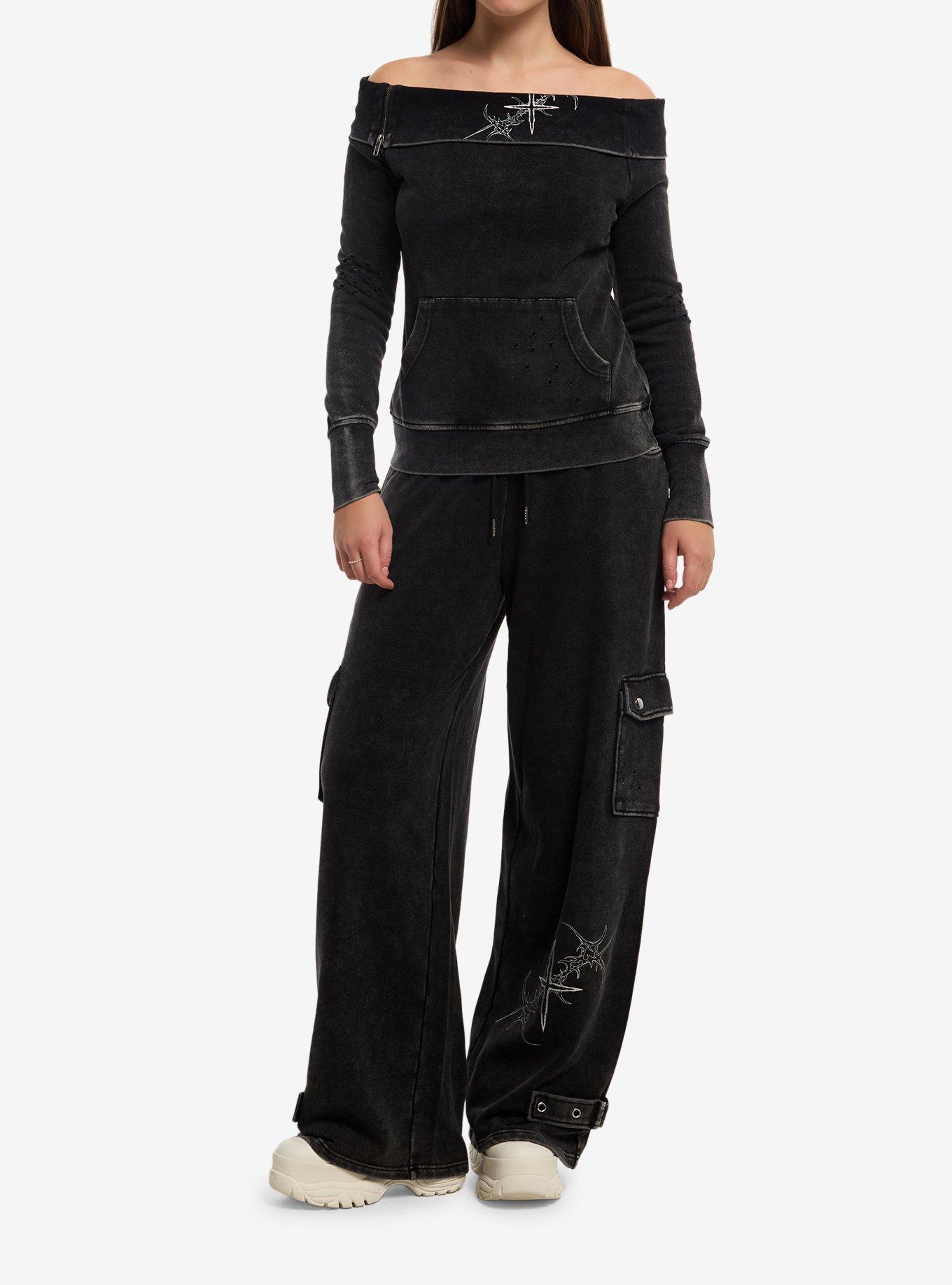 Social Collision Cyber Star Girls Off-Shoulder Sweatshirt, , hi-res