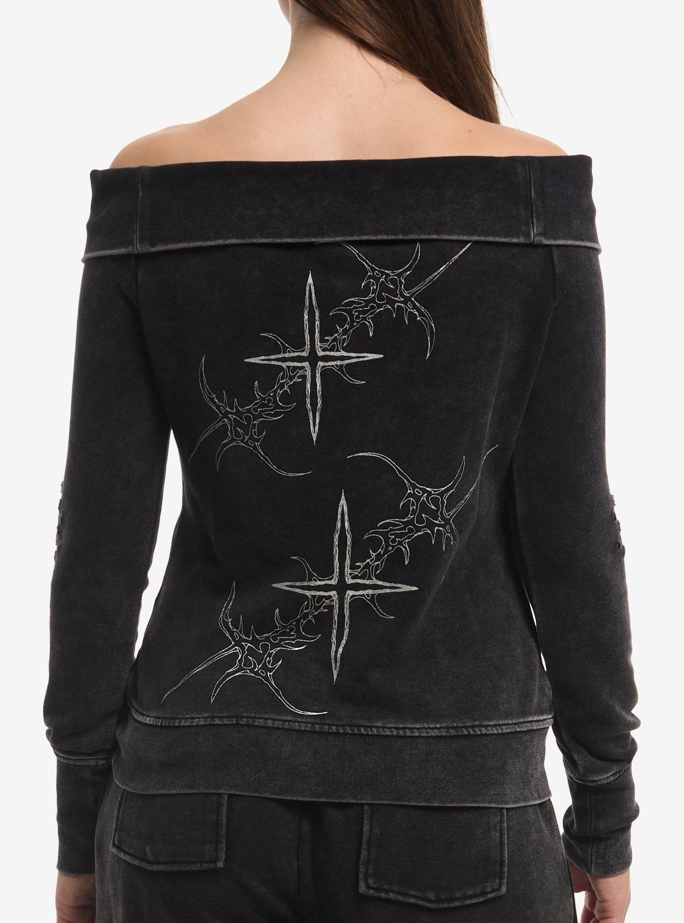 Social Collision Cyber Star Girls Off-Shoulder Sweatshirt, MULTI, alternate - view 3