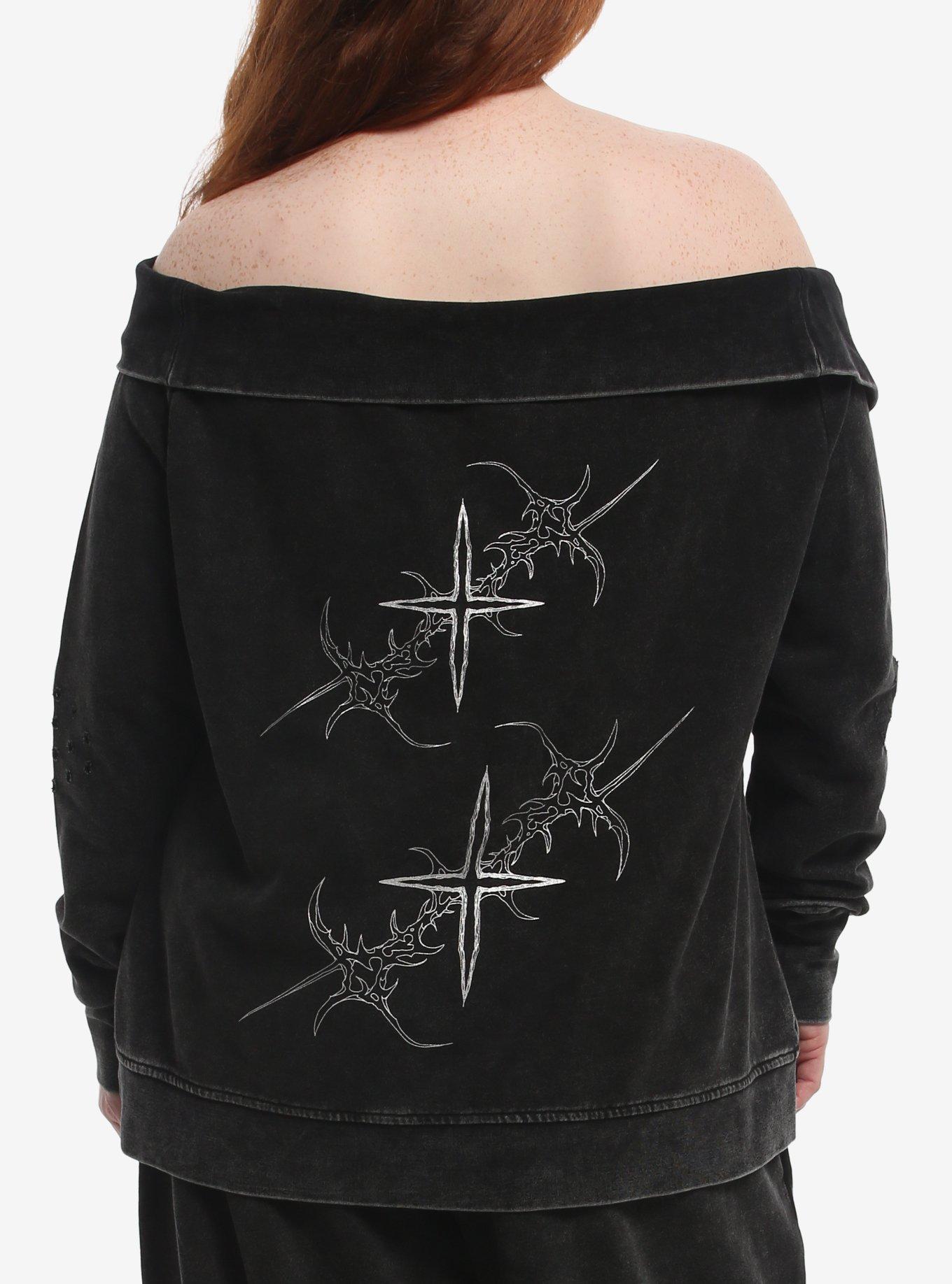 Social Collision Cyber Star Girls Off-Shoulder Sweatshirt Plus Size, , hi-res