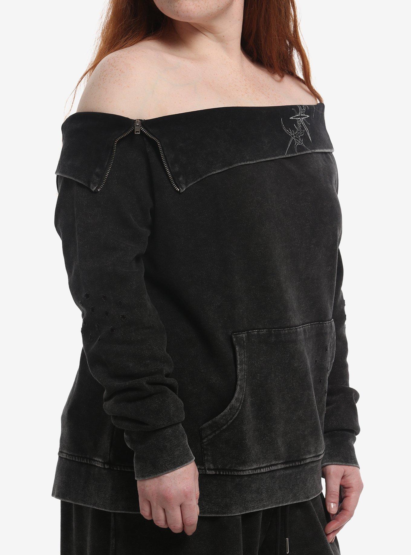 Social Collision Cyber Star Girls Off-Shoulder Sweatshirt Plus Size, MULTI, alternate - view 4