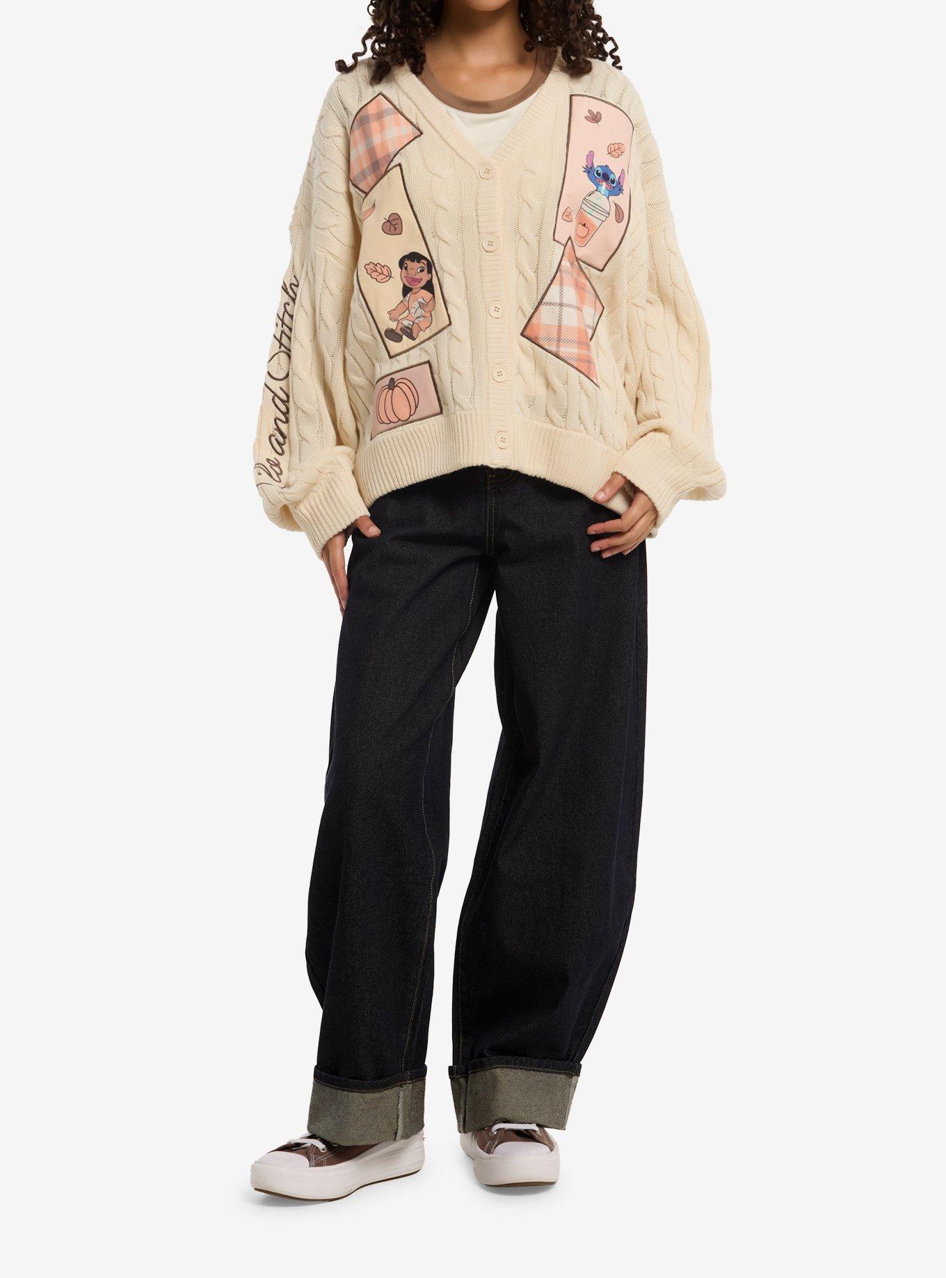 Disney Lilo & Stitch Fall Patch Cable Knit Girls Cardigan, , hi-res