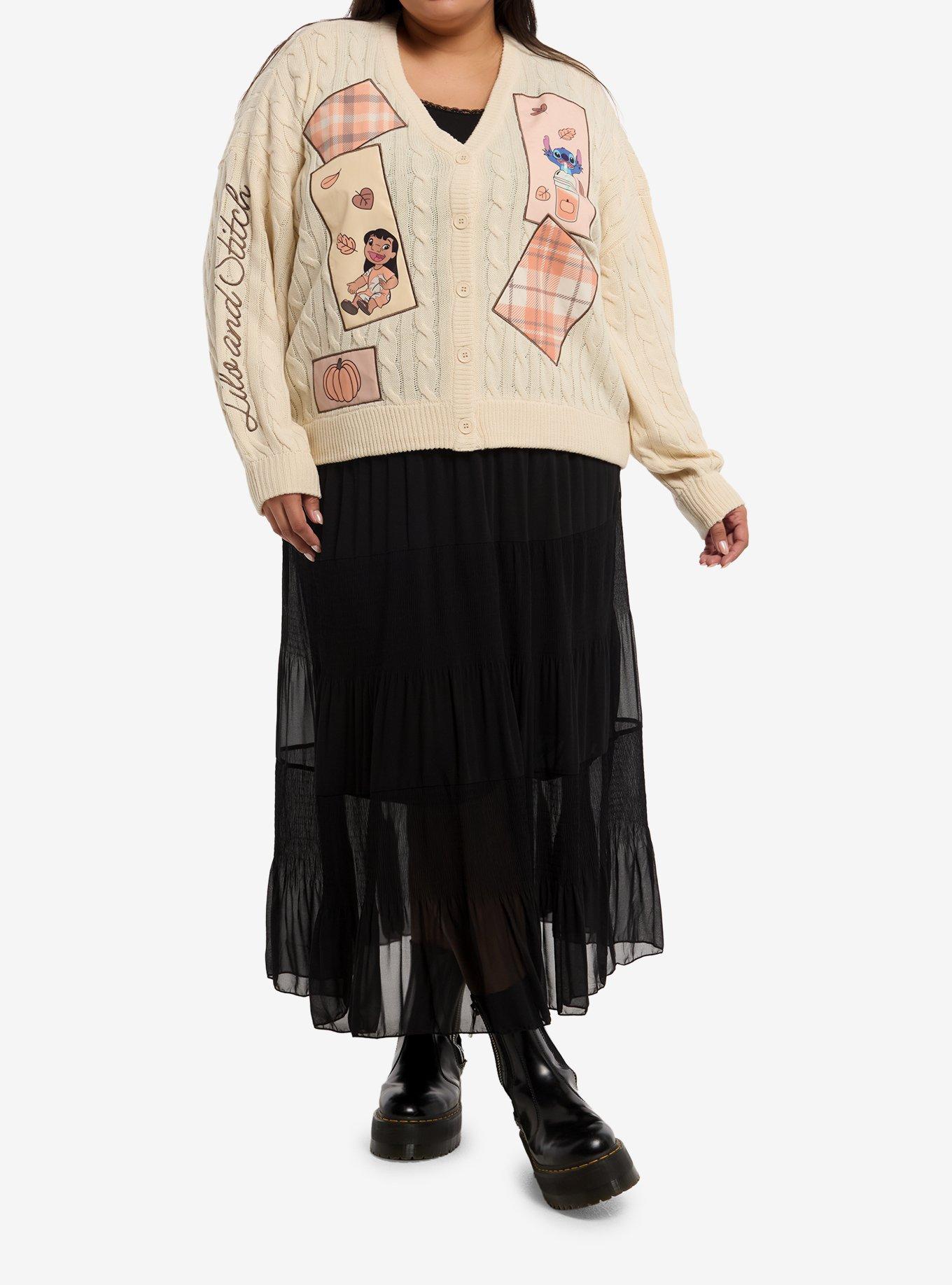 Disney Lilo & Stitch Fall Patch Cable Knit Girls Cardigan Plus Size, , hi-res