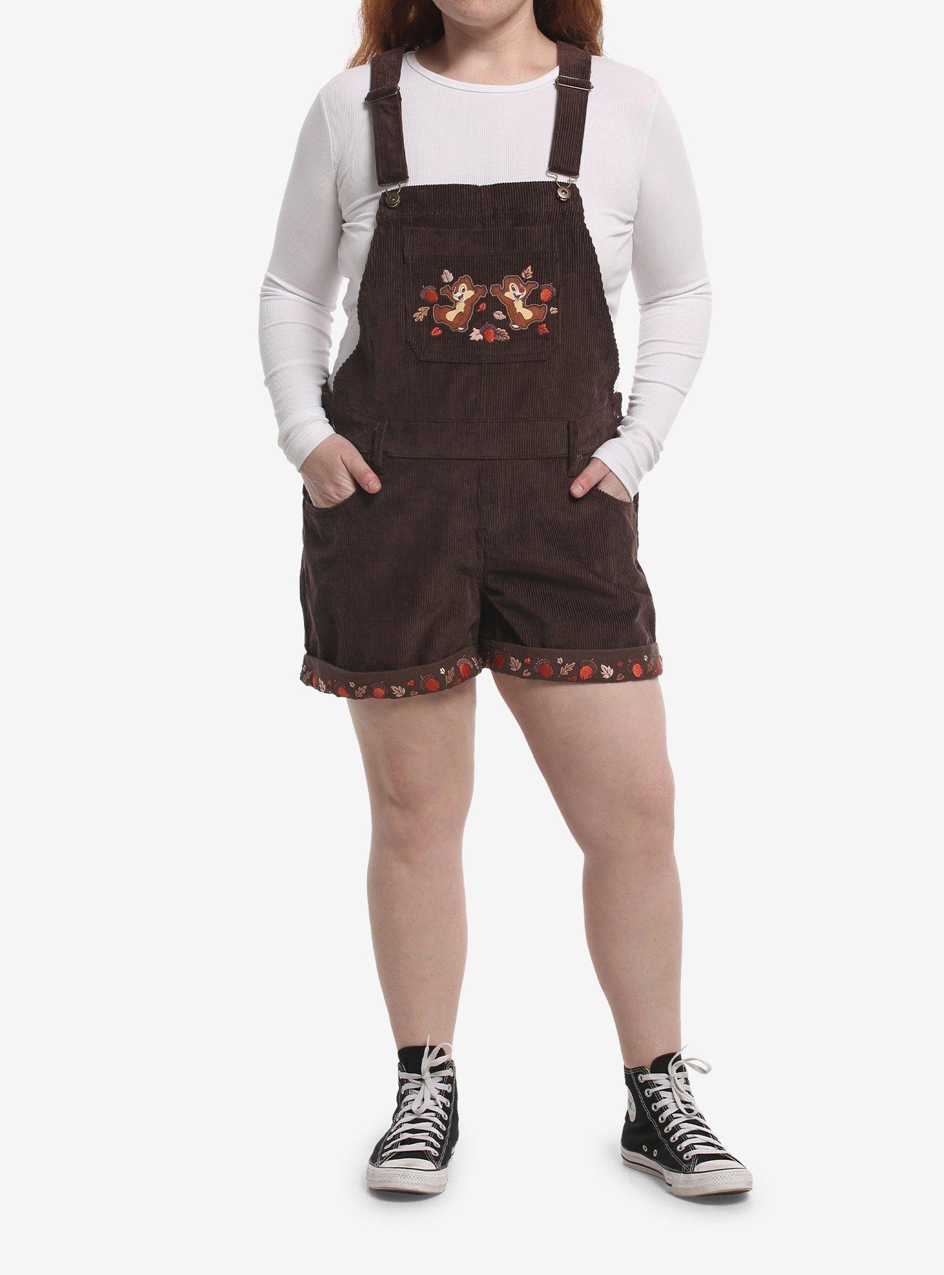 Disney Chip 'N' Dale Embroidered Corduroy Shortalls Plus Size, , hi-res