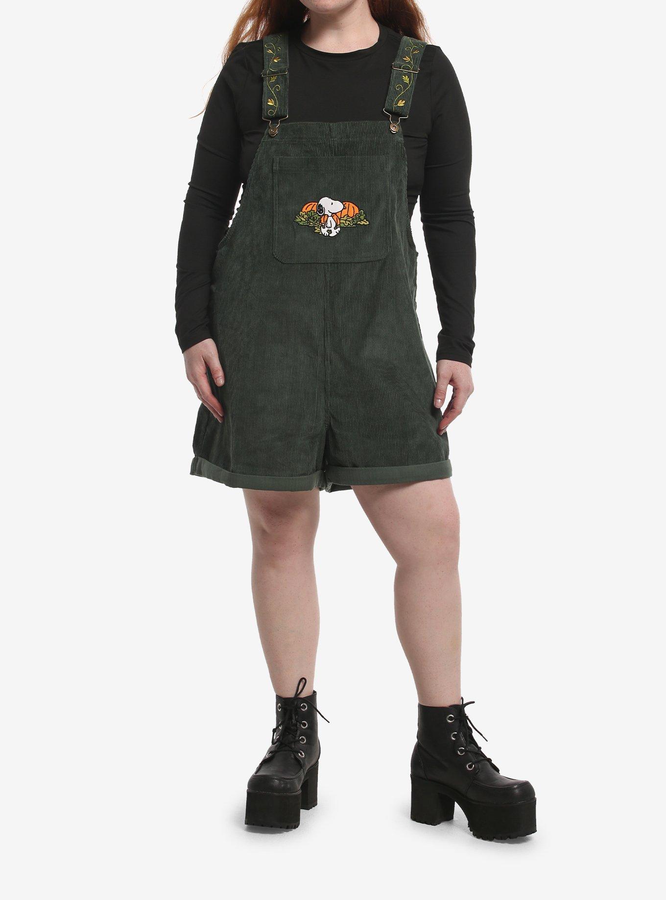 Peanuts Snoopy Fall Embroidered Corduroy Shortalls Plus Size, , hi-res