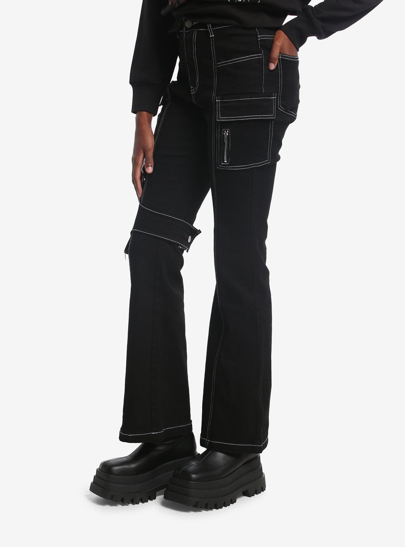 Black Harness Strap Buckle Cargo Jeans, MULTI, alternate - view 3