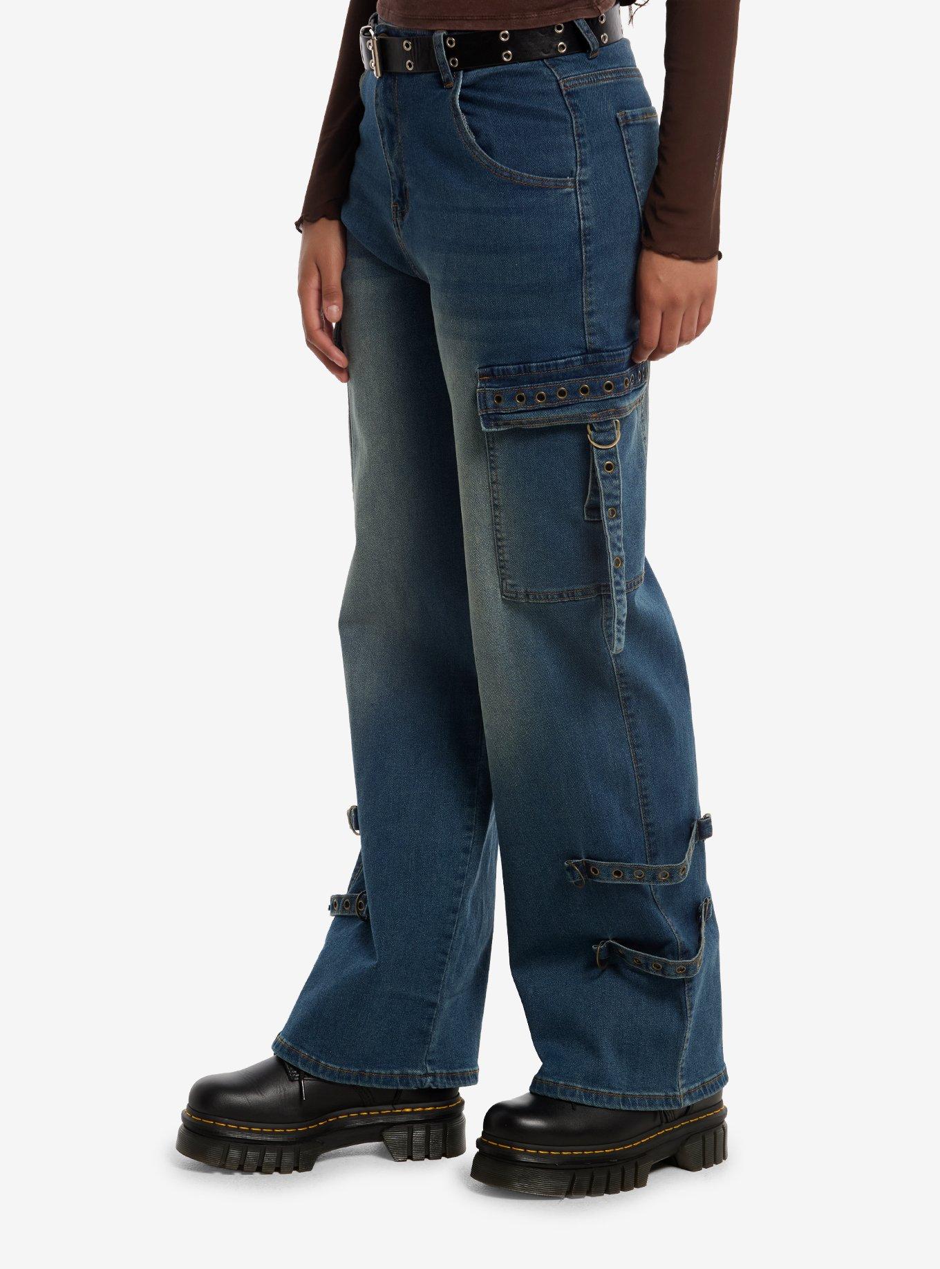 Indigo Wash Grommet Belted Cargo Jeans, MULTI, alternate - view 3