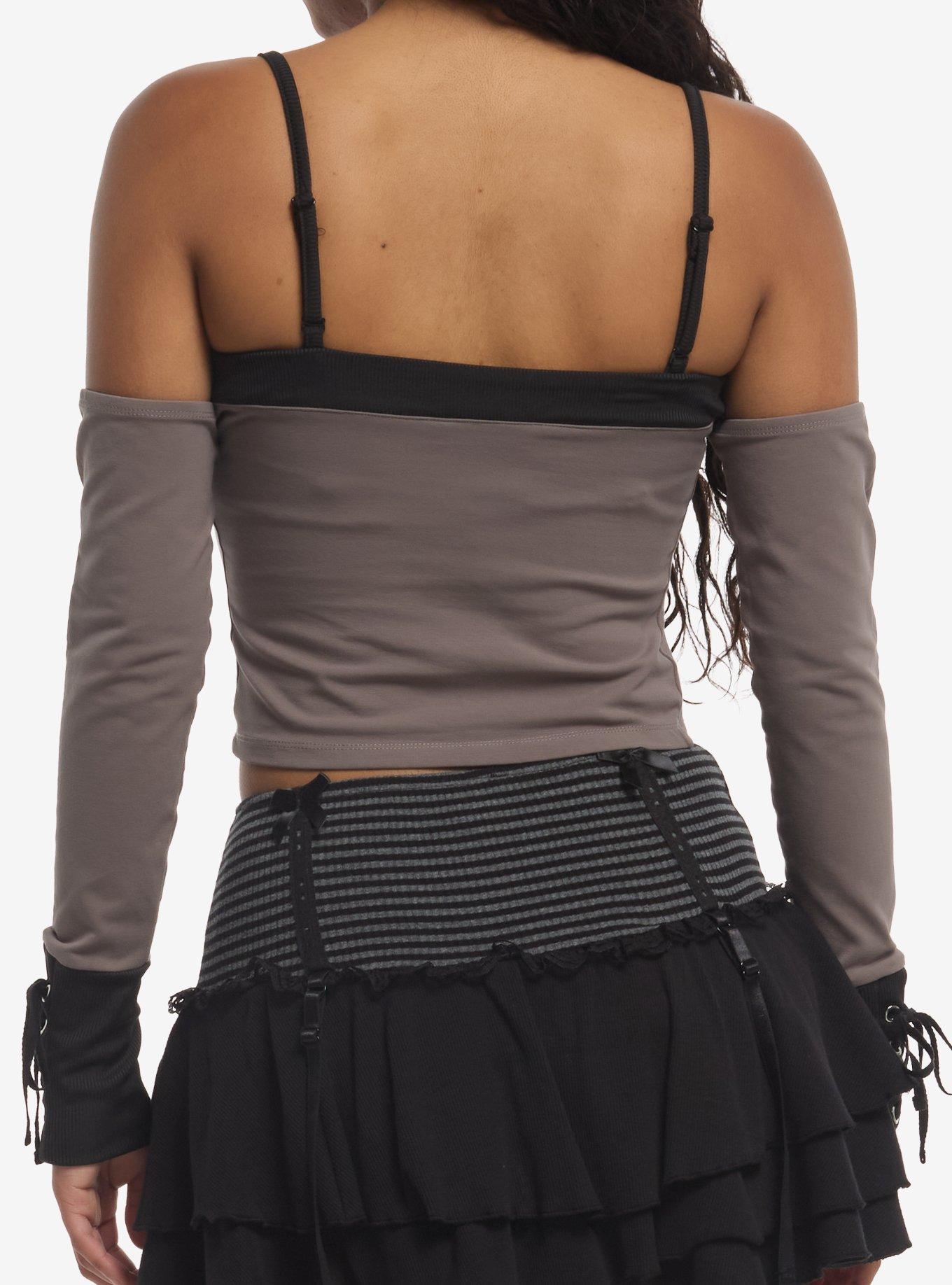 Social Collision Skull & Crossbones Grommet Girls Cold-Shoulder Top, MULTI, alternate - view 3