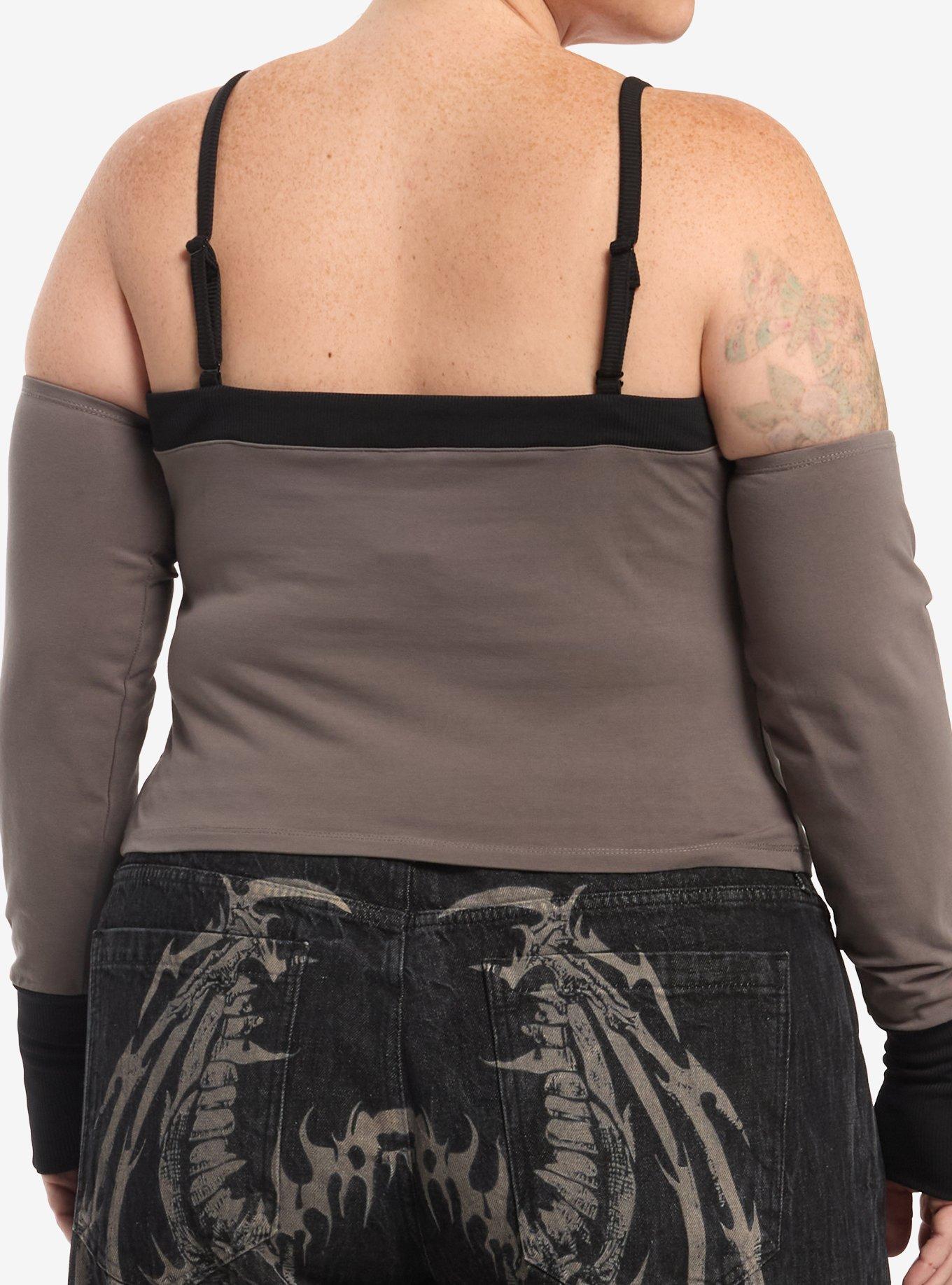 Social Collision Skull & Crossbones Grommet Girls Cold-Shoulder Top Plus Size, , hi-res