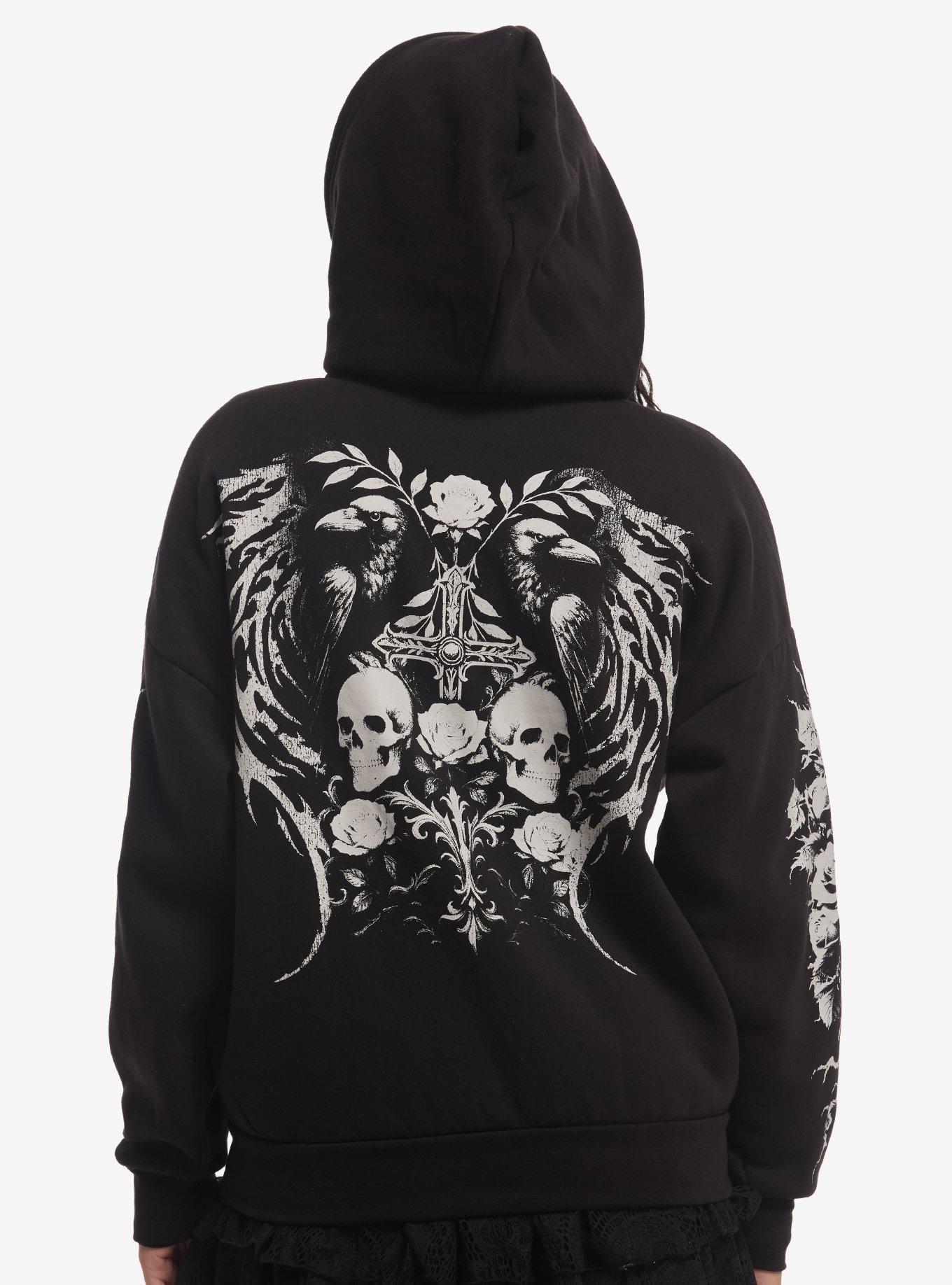 Cosmic Aura Raven Skull Cross Girls Hoodie, , hi-res