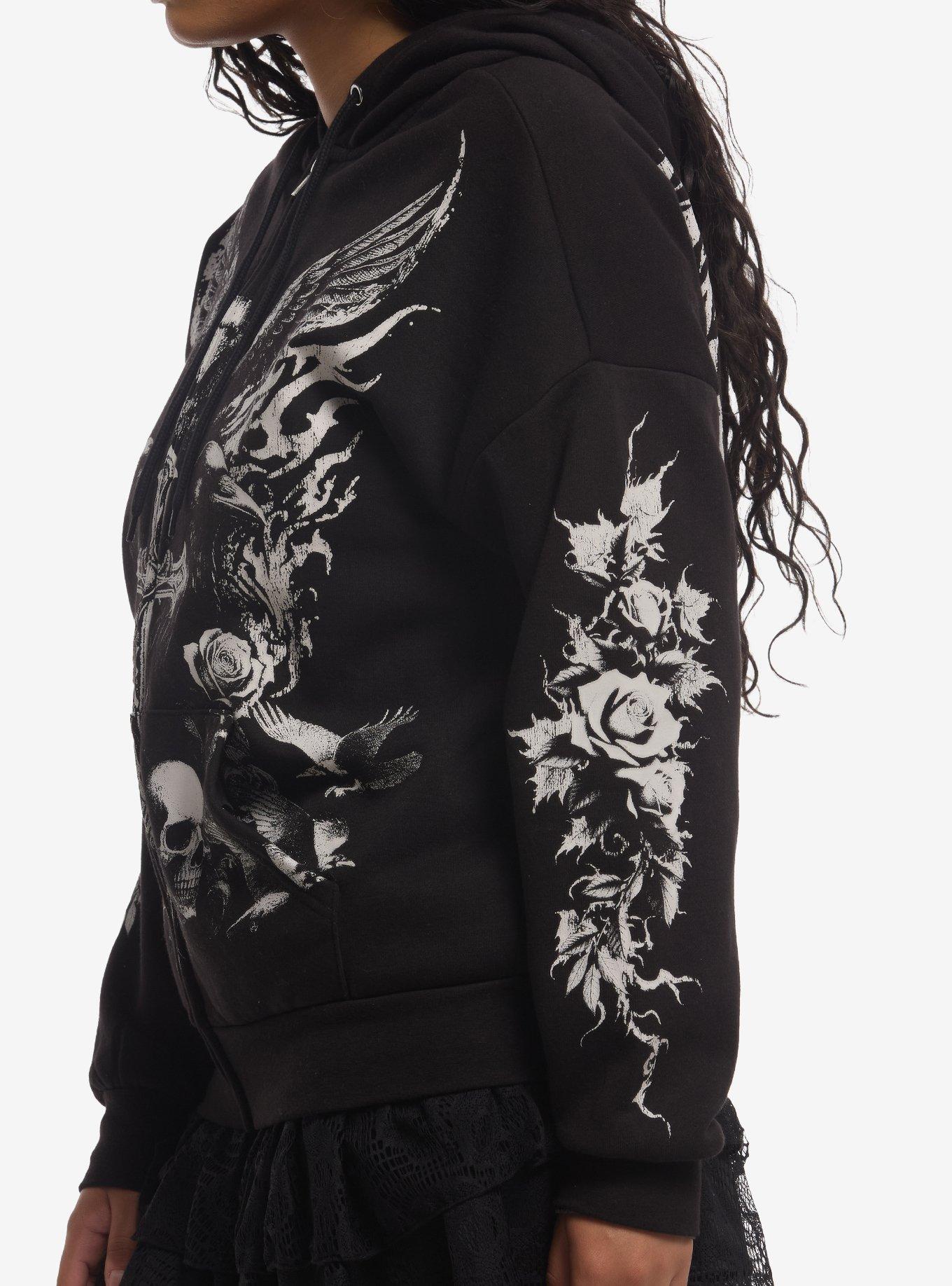 Cosmic Aura Raven Skull Cross Girls Hoodie, MULTI, alternate - view 4