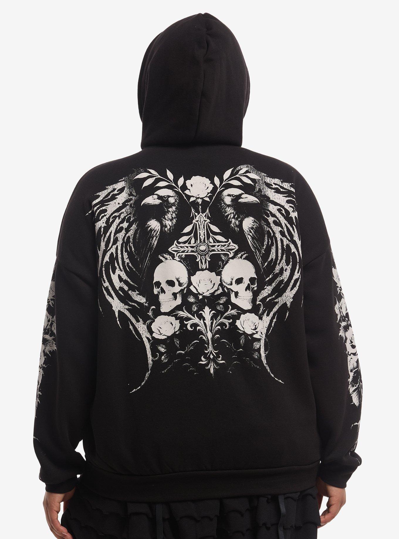 Cosmic Aura Raven Skull Cross Girls Hoodie Plus Size, , hi-res
