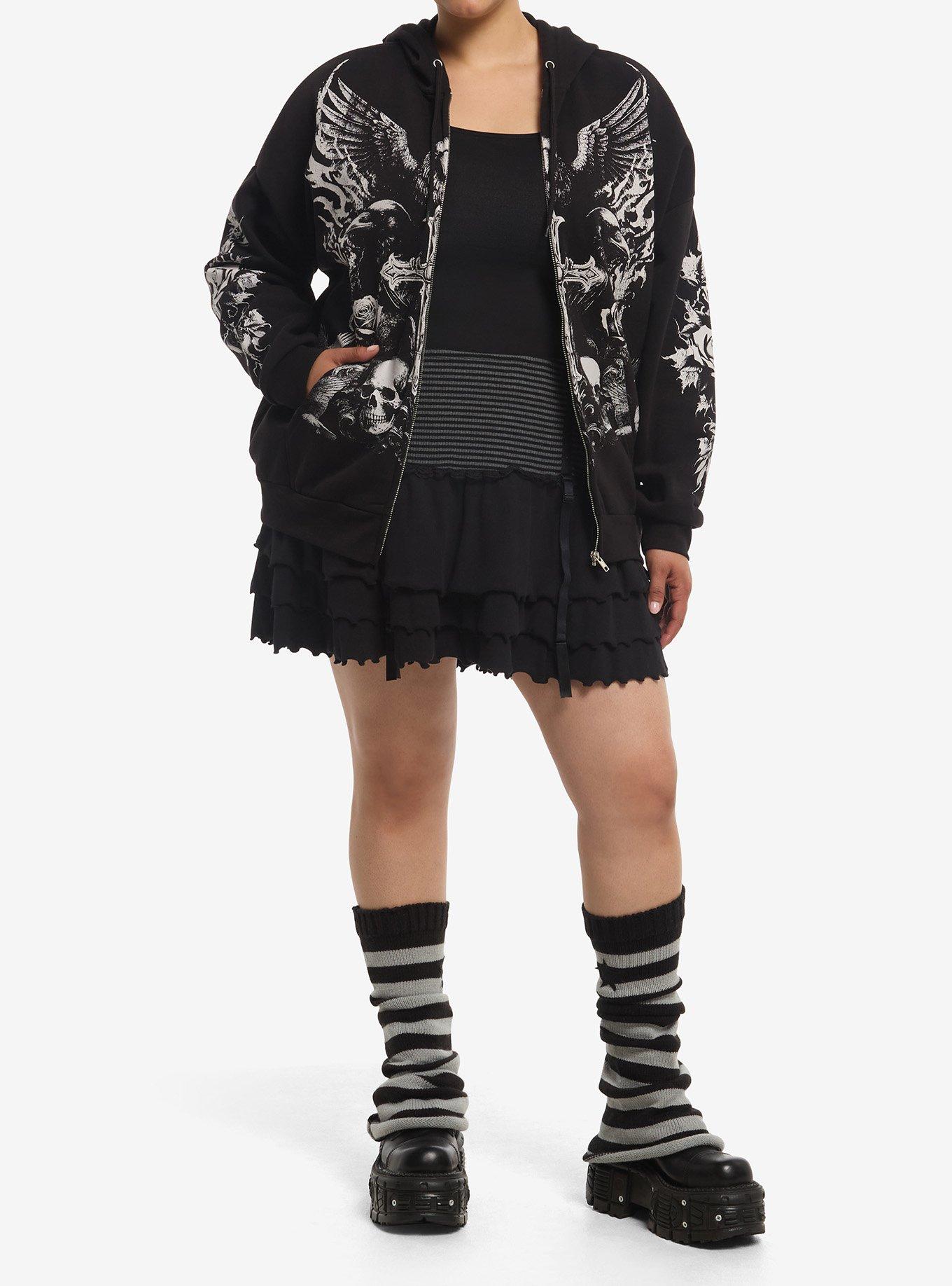 Cosmic Aura Raven Skull Cross Girls Hoodie Plus Size, MULTI, alternate - view 3