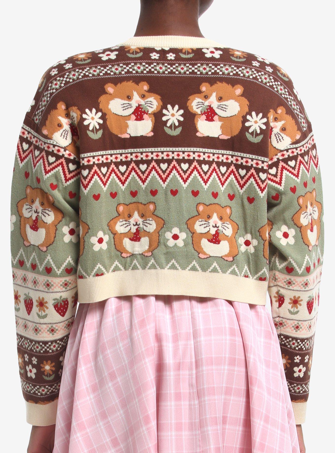 Thorn & Fable Hamster Fair Isle Girls Crop Cardigan, MULTI, alternate - view 3