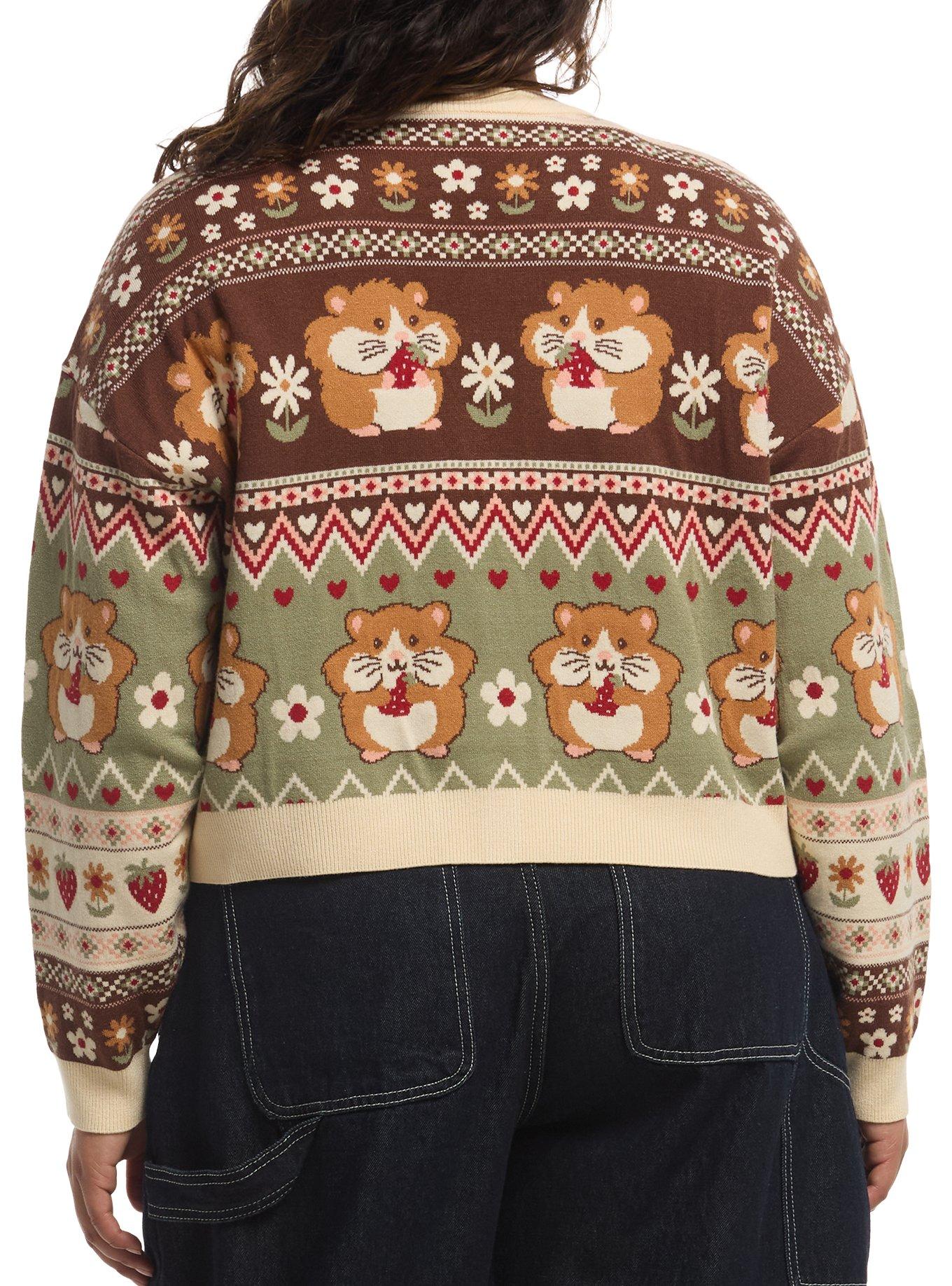 Thorn & Fable Hamster Fair Isle Girls Crop Cardigan Plus Size, MULTI, alternate - view 3