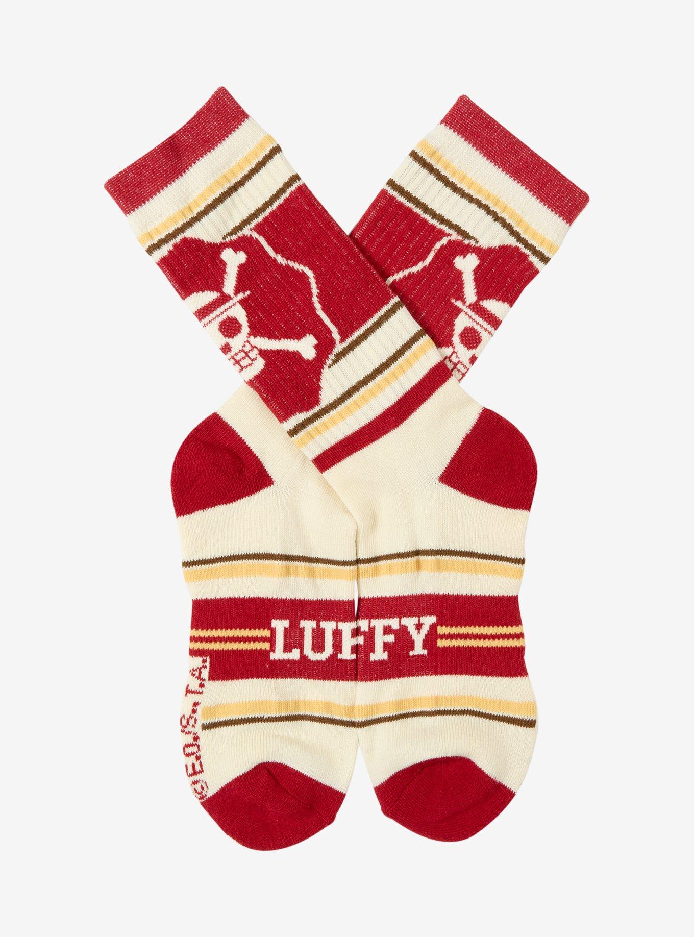 One Piece Monkey D. Luffy Jolly Roger Striped Crew Socks - BoxLunch Exclusive, , alternate - view 3