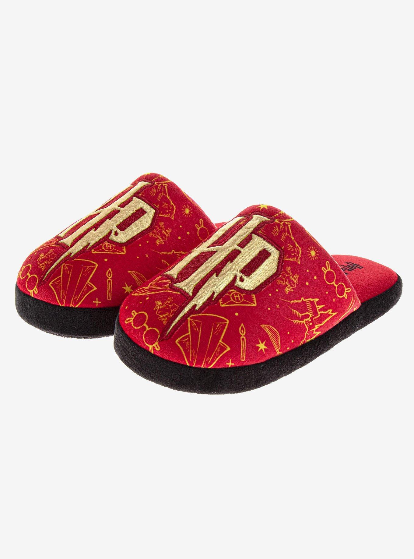 Harry Potter Hogwarts Crest Plush Non-Slip Boys Slippers, RED, alternate