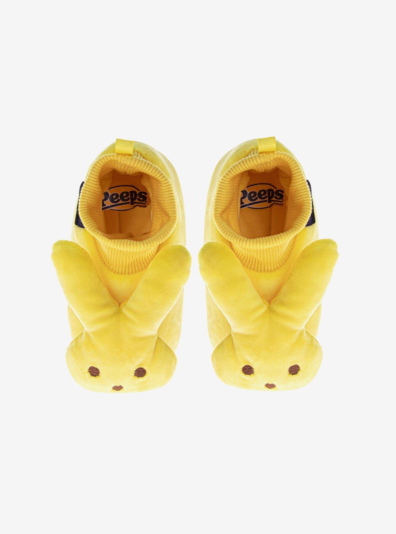 Peeps Sock Plush Fuzzy Dual Size Ladies Slippers Yellow, , hi-res