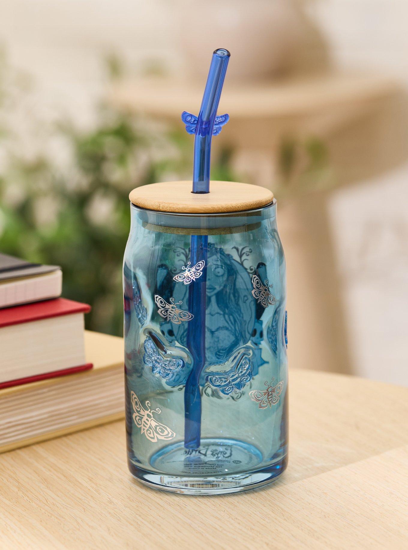 Corpse Bride Emily Butterfly Glass Cup with Straw - BoxLunch Exclusive, , hi-res