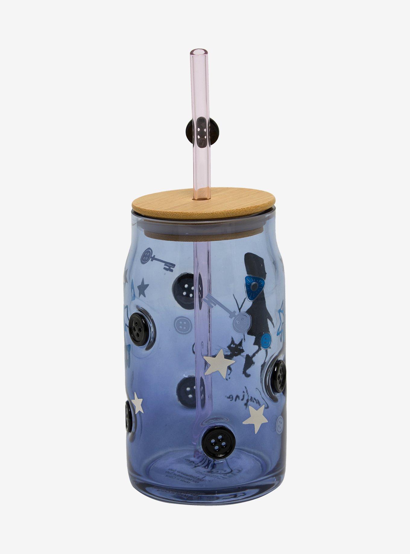 Coraline Button Silhouettes Glass Cup with Straw - BoxLunch Exclusive, , alternate - view 3