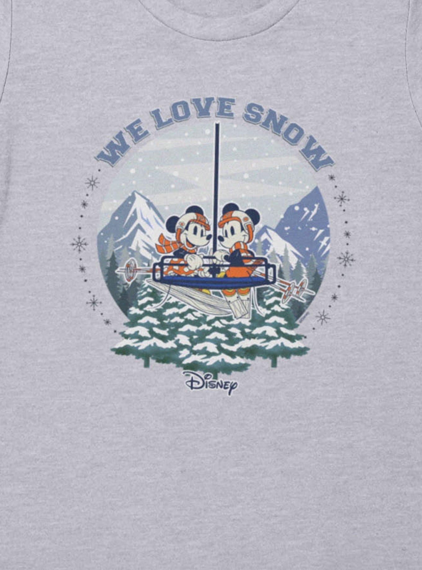 Disney Mickey Mouse And Minnie Mouse Winter Snow Globe We Love Snow Womens T-Shirt, , hi-res