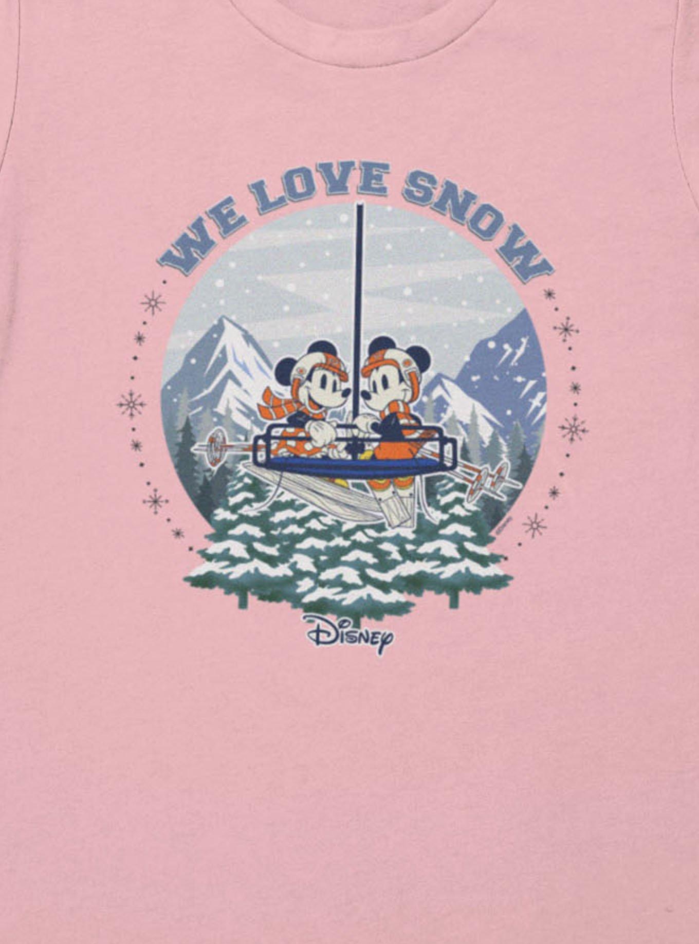 Disney Mickey Mouse And Minnie Mouse Winter Snow Globe We Love Snow Womens T-Shirt, LIGHT PINK, alternate - view 2