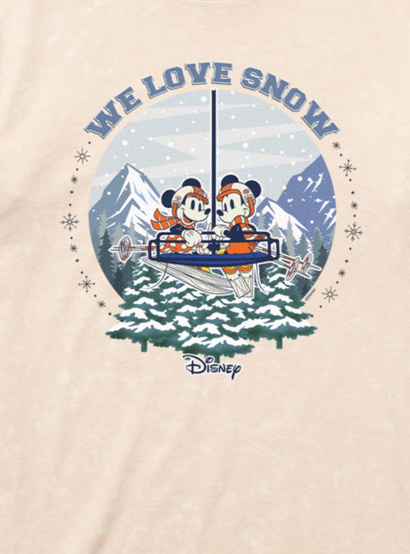 Disney Mickey Mouse And Minnie Mouse Winter Snow Globe We Love Snow Mineral Wash T-Shirt, , hi-res