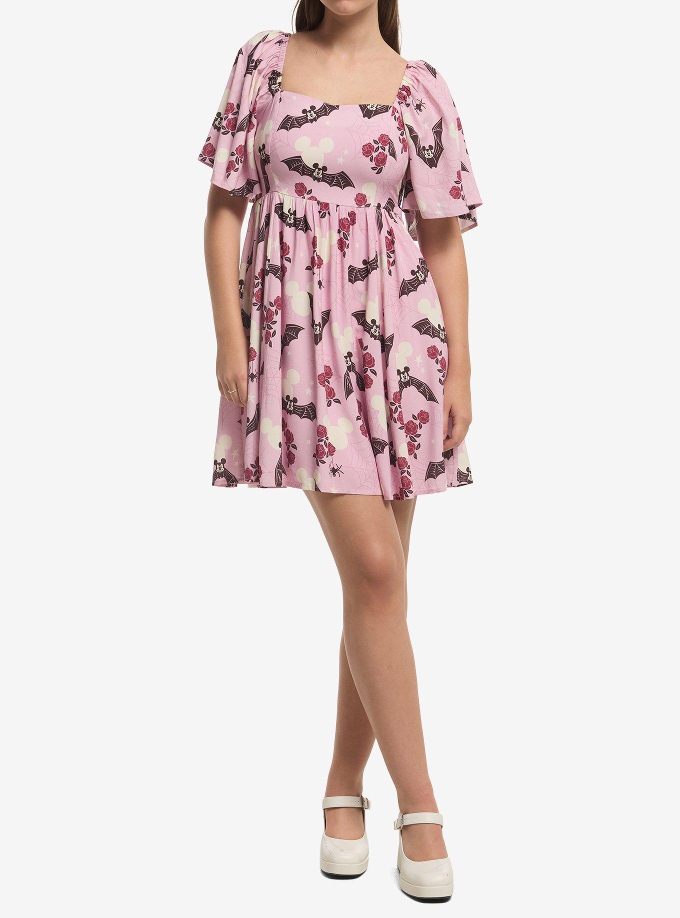 Her Universe Disney Mickey Bats Floral Allover Print Flutter Sleeve Dress Her Universe Exclusive, , hi-res