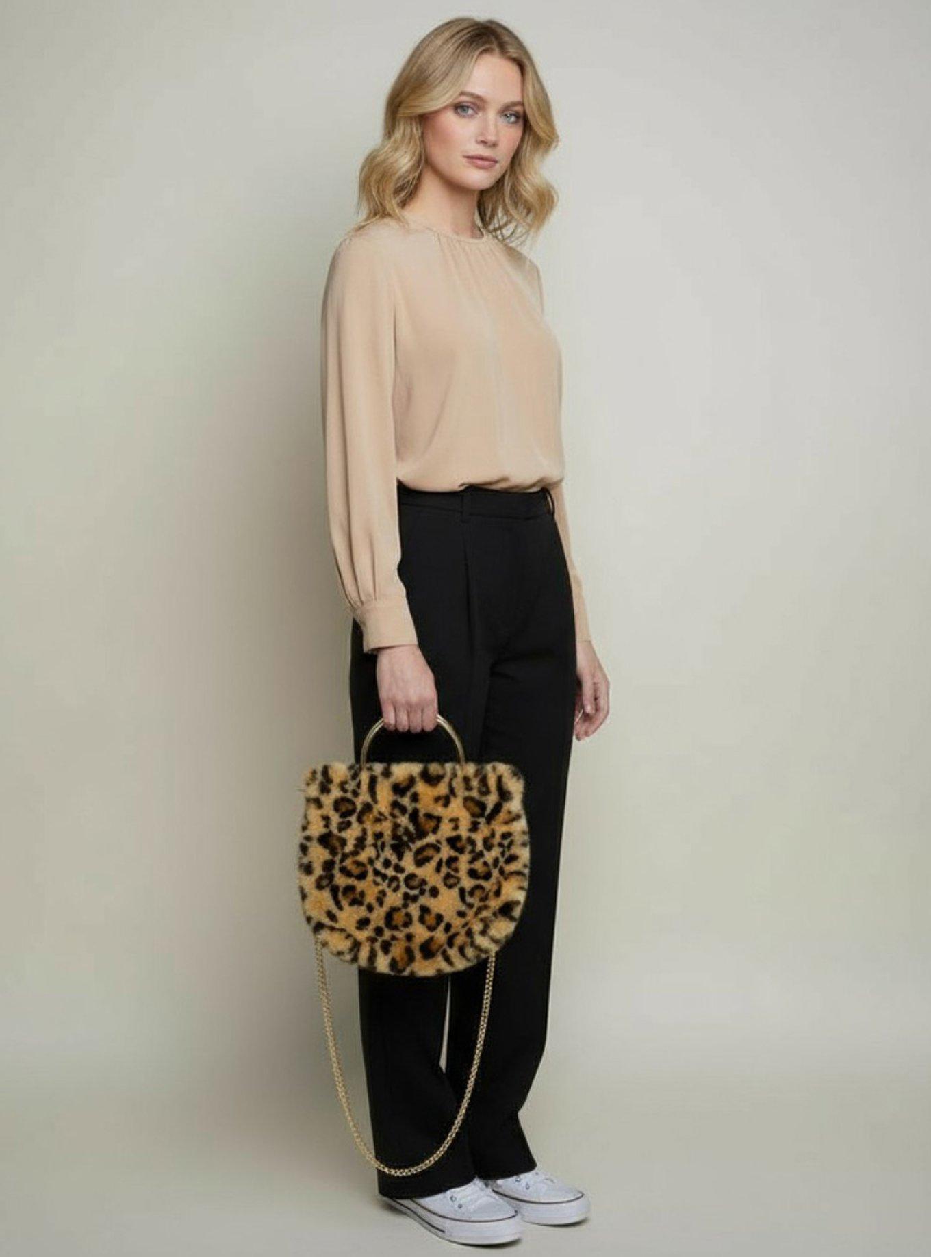Leopard Animal Print Faux Fur Tote Crossbody Bag, , hi-res
