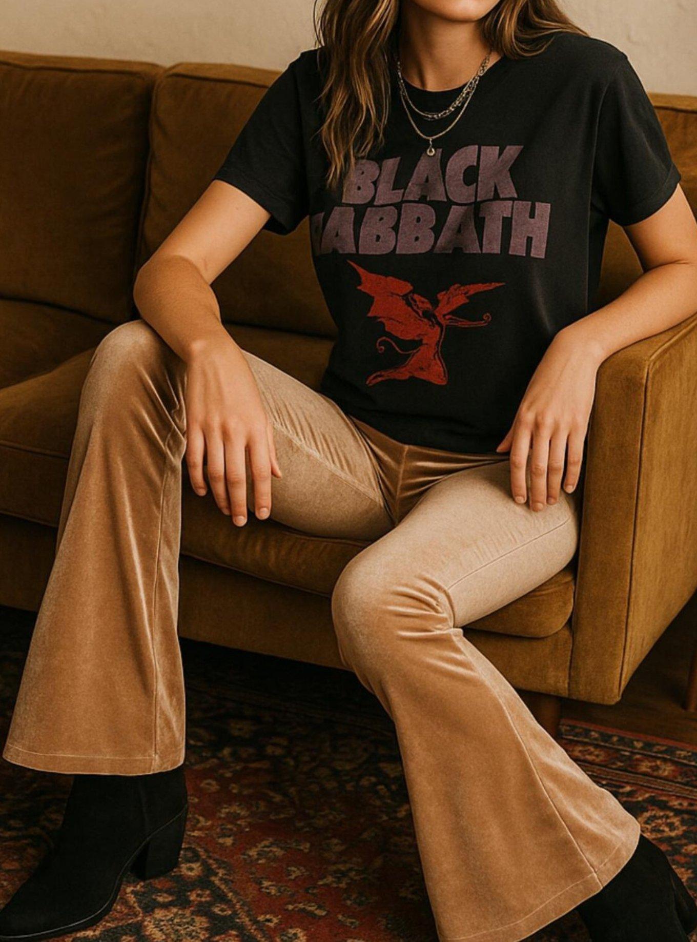 Beige Velvet Bell Bottoms Retro Boho Flare Pants, , hi-res