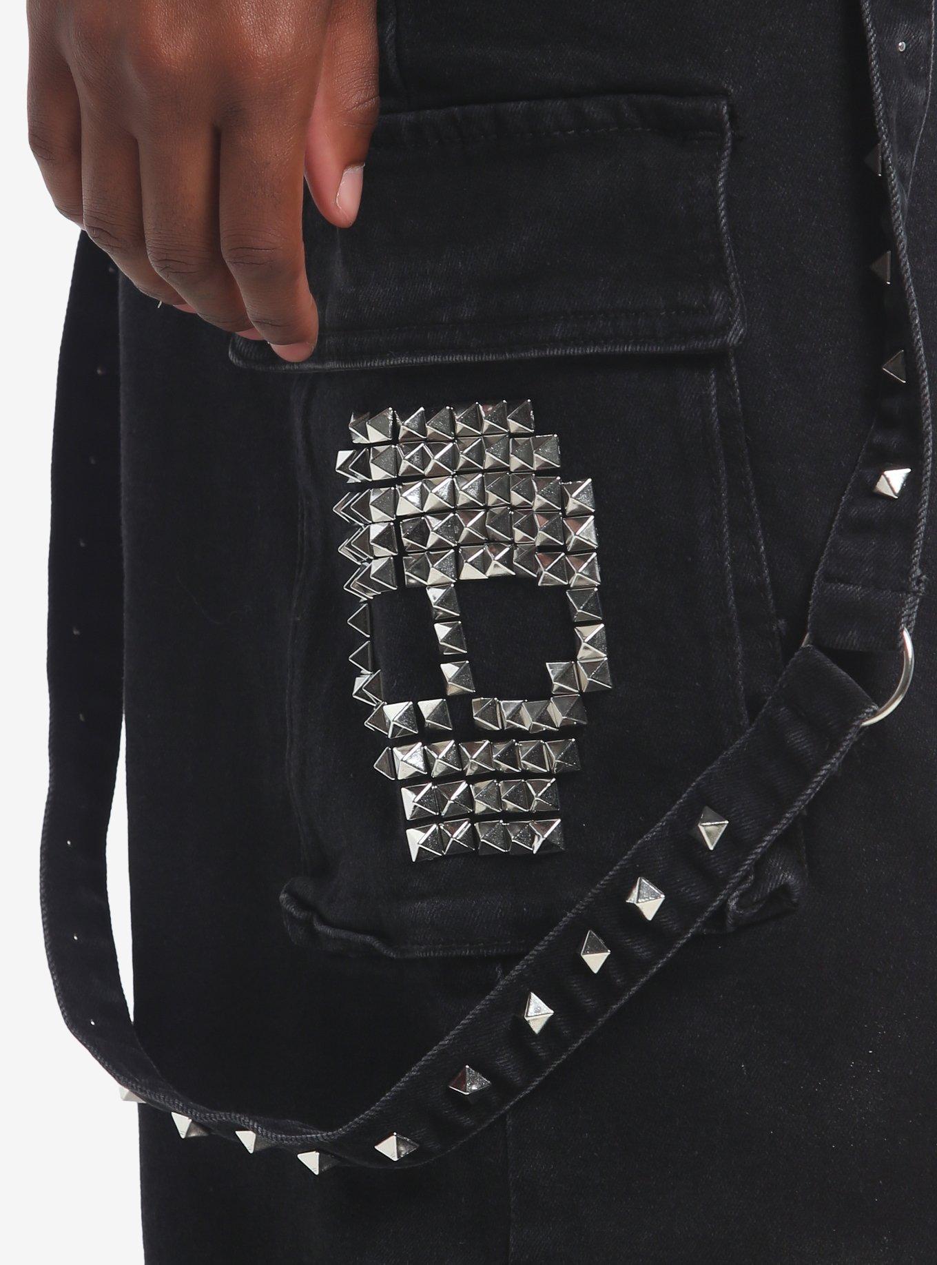Pyramid Stud Skull Suspender Cargo Jeans, MULTI, alternate - view 3