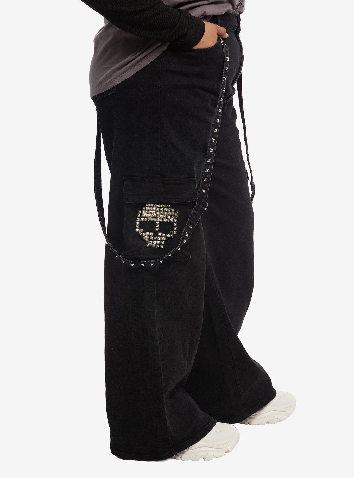 Pyramid Stud Skull Suspender Cargo Jeans Plus Size, MULTI, alternate - view 3