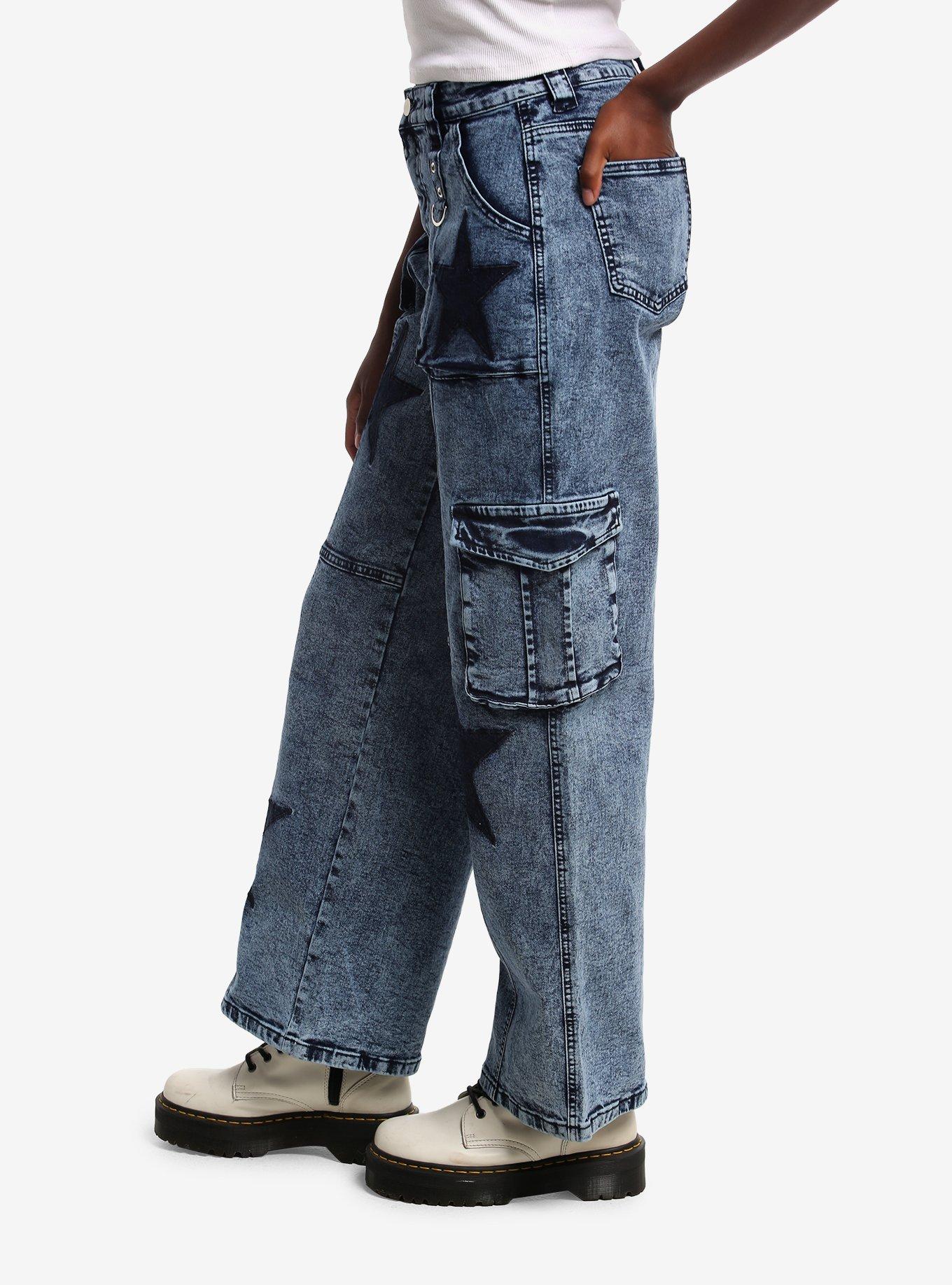 Blue Acid Wash Star Cargo Jeans, MULTI, alternate - view 3